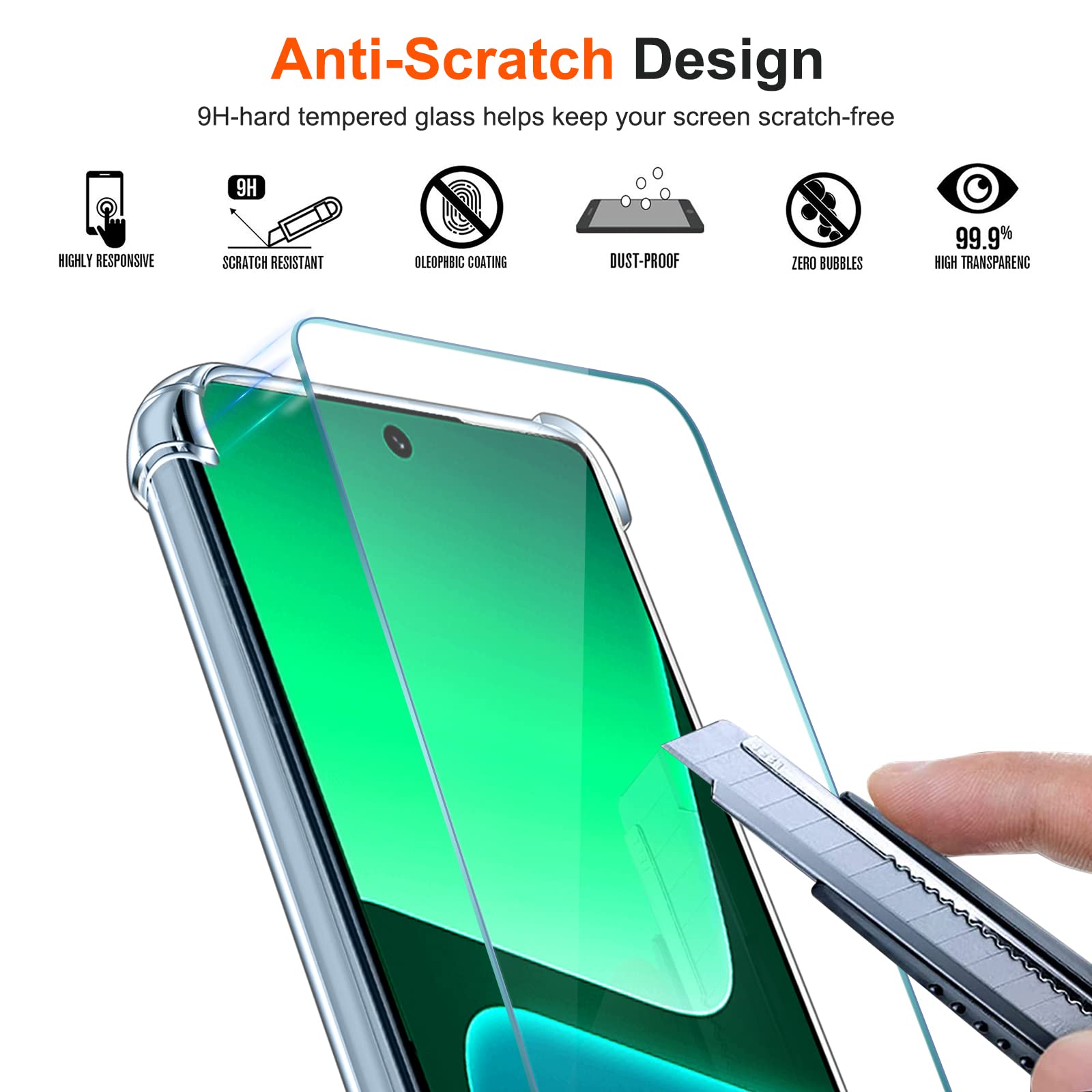 iVoler Cover per Xiaomi 13, Antiurto Custodia con Paraurti in TPU Morbido e 3 Pezzi Pellicola Vetro Temperato, Ultra Sottile Trasparente Silicone Protettiva Case