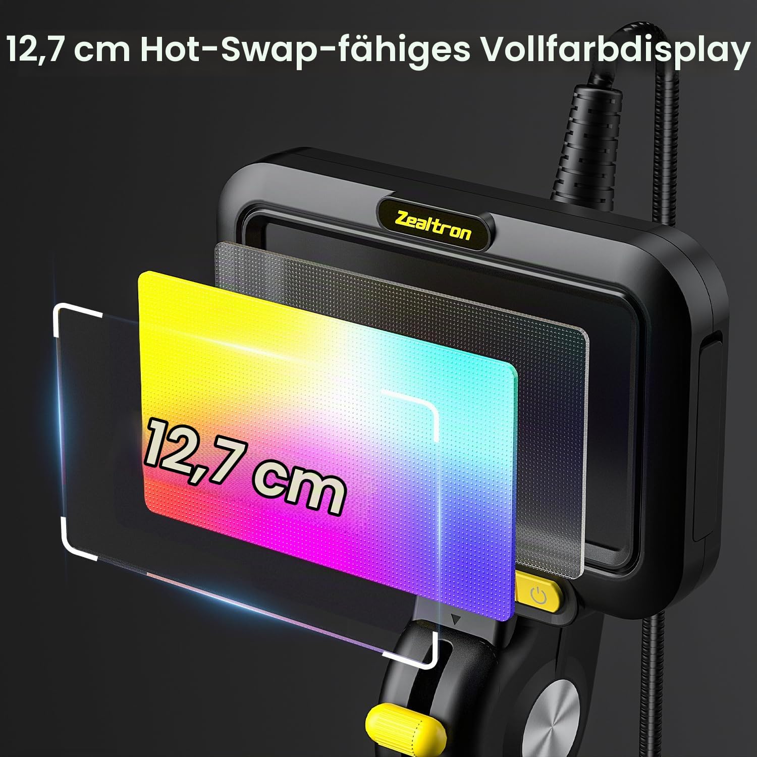 Endoskopkamera Beweglichem Kopf 180° Bidirektional | Endoskopkamera mit Licht 6.2mm Sonde, 1.5m Selbstrückstellender Schlauch, 5" IPS Display | Rohrkamera für Motor/Industrieinspektion