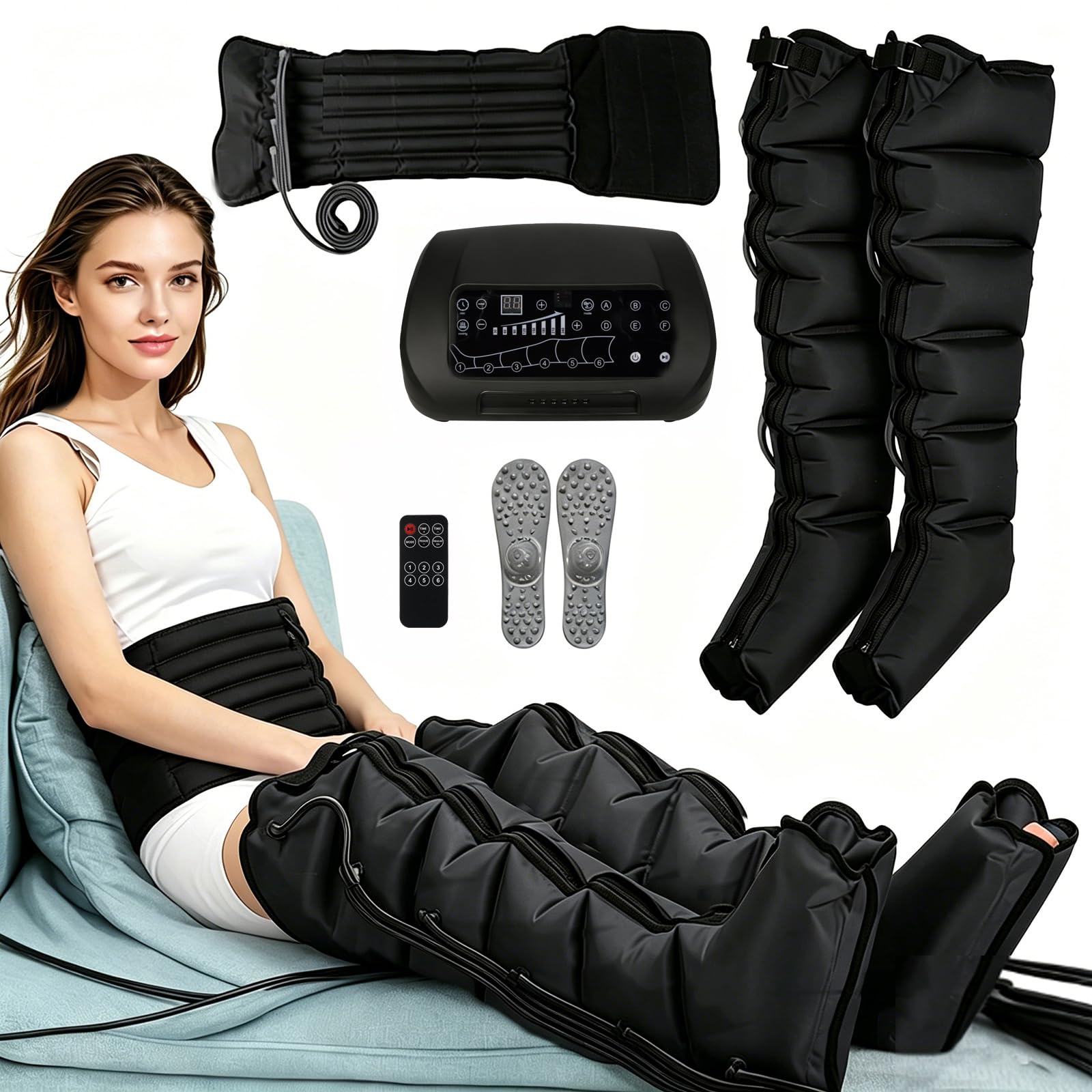Botas de Presoterapia con Compresión para Piernas en Casa | Cubre Muslos, Pantorrillas y Pies, Ideal para Deportistas, Corredores y Personas Activas tras el Ejercicio