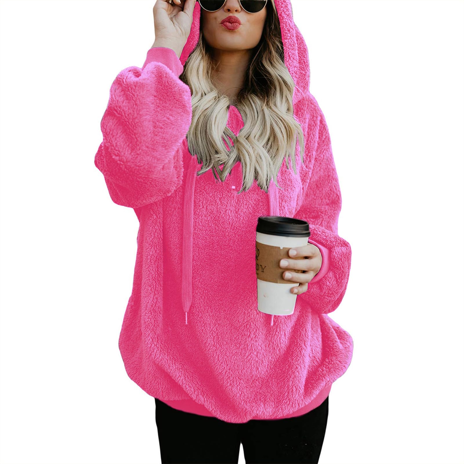 American TrendsOversized Sweatshirts for Women Athletic Womens Sherpa Hoodie Fluffy Women's Hoodies Pullover with Pockets