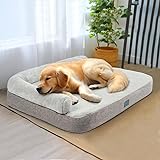 Veehoo Orthopedic Dog Bed with Bolster for Extra Large Dogs, Dog Bed with Non-Slip Bottom & Removable Washable Cover, Waterproof Lining Egg Crate Foam Pet Bed Mat for Dogs Up to 95 lbs 42" x 30"