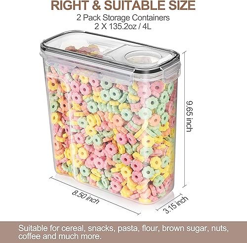 Miniatura 2 de Tiawudi Juego de 2 recipientes herméticos para cereales de 135.2 onzas cada uno, recipientes de almacenamiento de alimentos, dispensador grande de