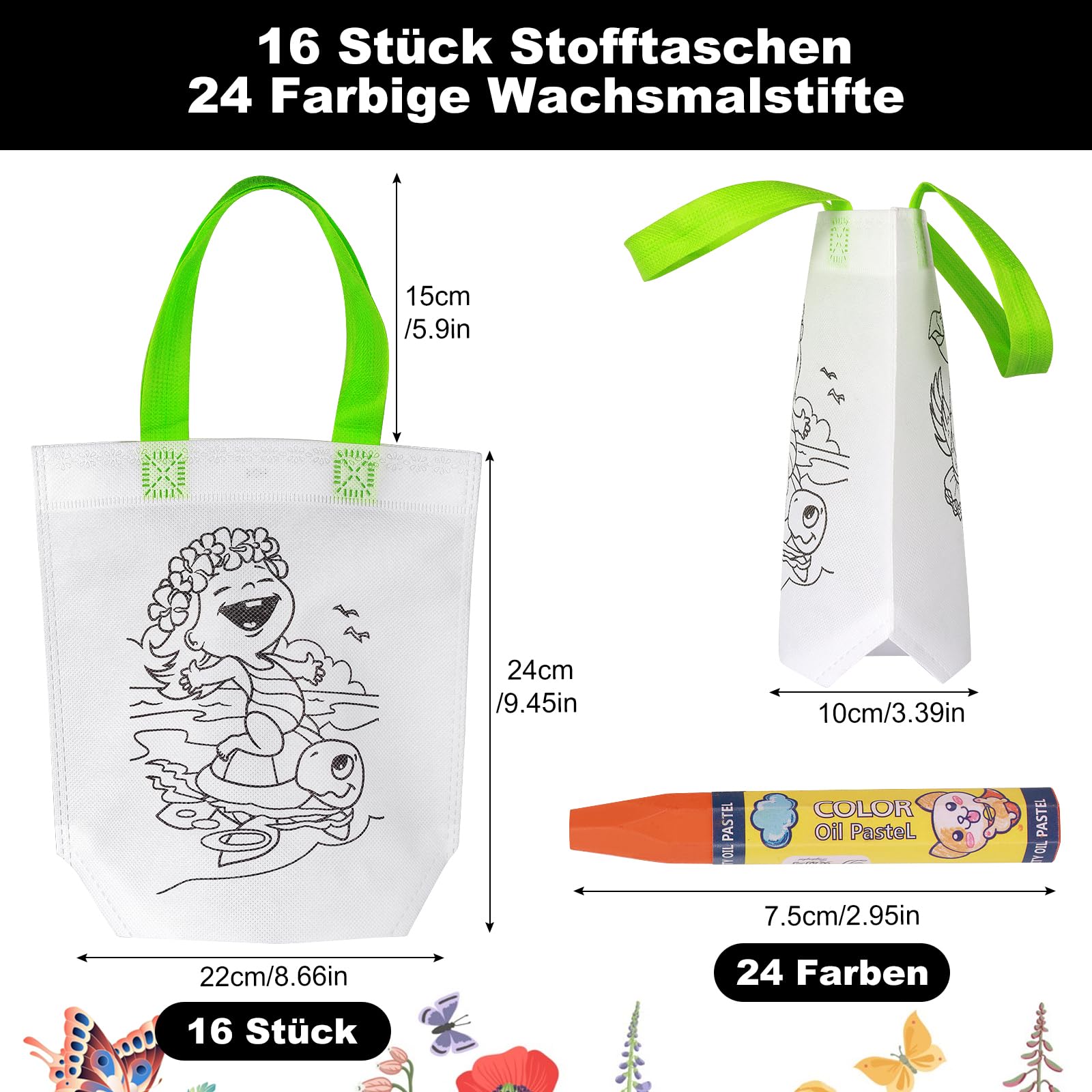 DWOOKE Lot De 12 Sacs En Tissu à Peindre Pour Enfants, Lot De 5 Crayons De Cire Empilables Pour Fête D'enfant, Fête Scolaire, Cadeau D'anniversaire D' Enfant