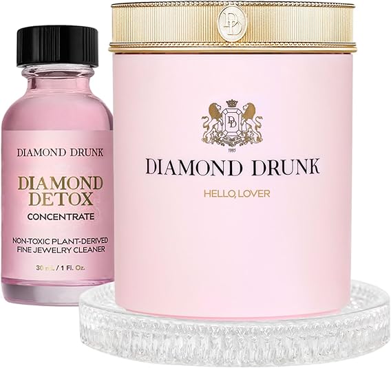 Diamond Drunk The Starter Collections - Non-Toxic, Fine Jewelry Cleaning Kit for Diamond, Gold, & Platinum Rings & More - 2 Months Supply of Safe, Sustainable Cleaner to Restore Shine - Patented Bauble Basket & Reusable Vessel
