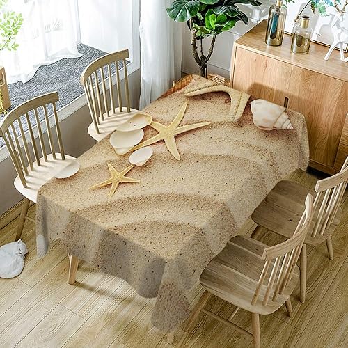 Miniatura 4 de AOYEGO Manteles rectangulares con diseño de conchas marinas sobre arena, playa, tropical, naturaleza marina, estrellas de mar, estrellas, ondas,