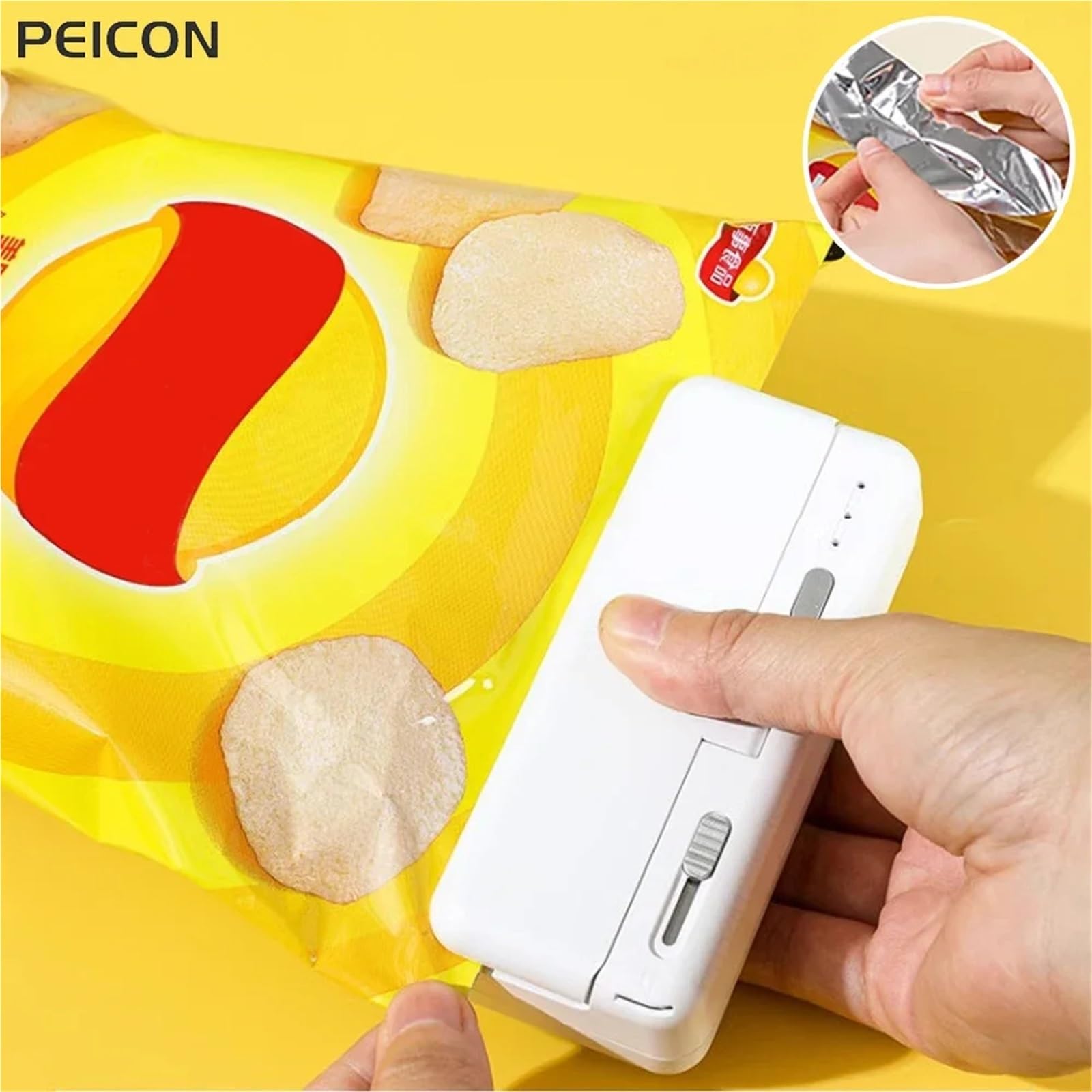 Máquina selladora al vacío, Mini Sellador De Bolsas Plástico, Máquina Sellado Térmico, Envasado Alimentos, Clip Mano Recargable,Selladora de alimentos(White)