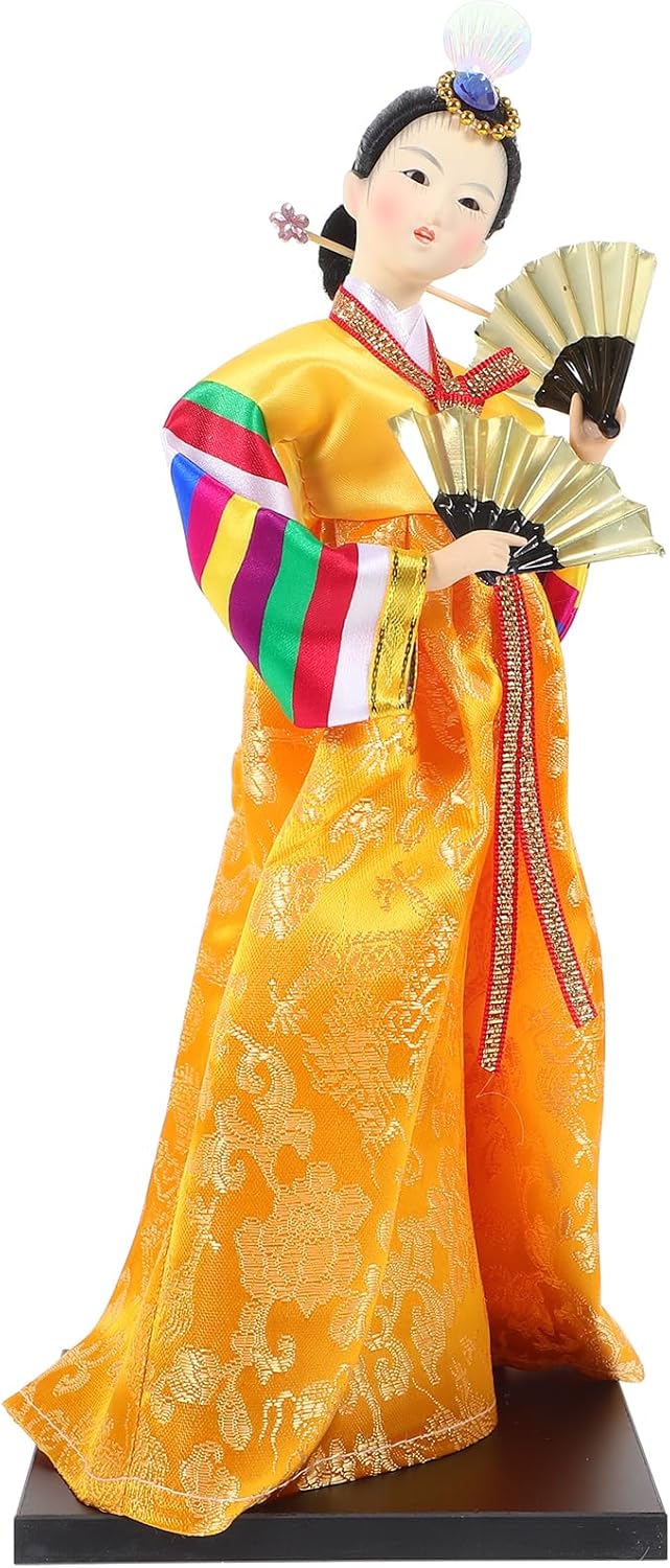 LOGOFUN Korean Dolls Figurines Traditional Hanboks Dress Doll Korea Female Statue Silk Garment Koreann Doll Model for Home Office Desktop Decoration