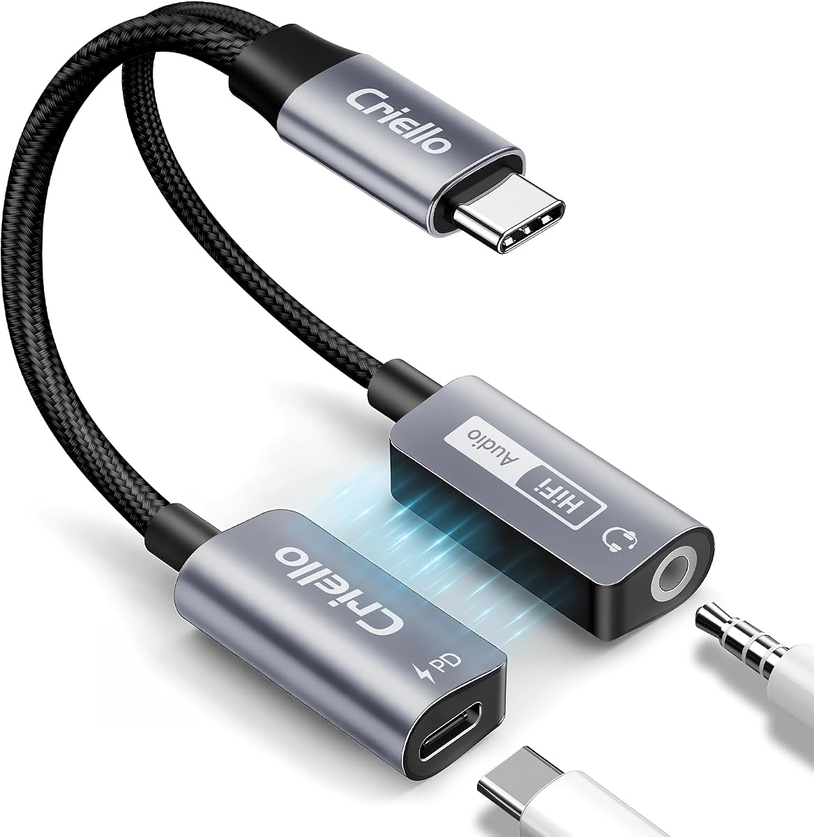 Adaptador y cargador de audio magnético USB-C a 3,5 mm | Adaptador 2 en 1 para auriculares tipo C con cable Dongle de carga rápida PD 60W para iPhone 17/16/15 Plus Pro Max, iPad Pro