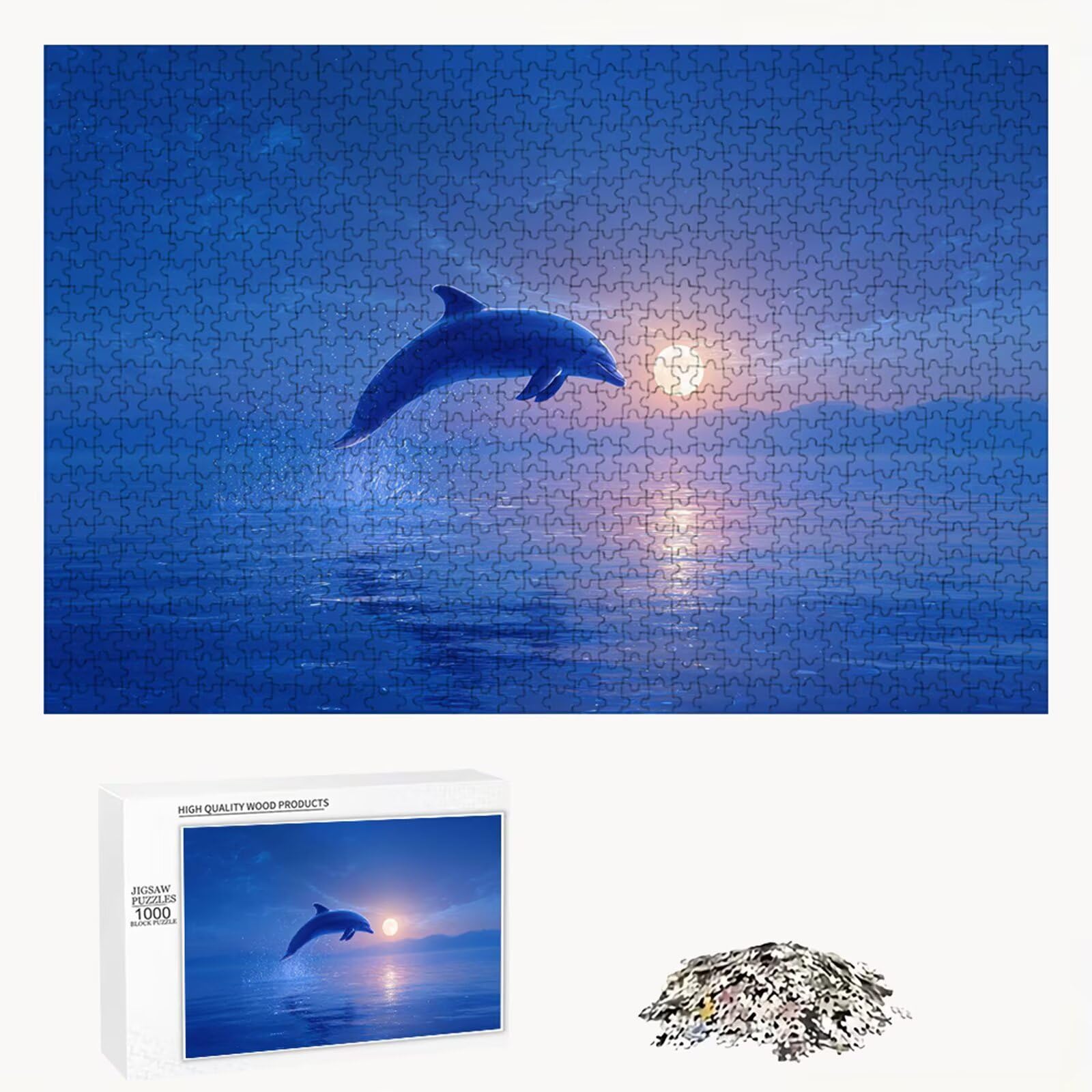 Puzzle Adulti - Luna & Delfino - 700 Pezzi Fabbricazione in Legno Robusto - Decorazione Murale con Poster - Prodotto Riservato ad Adulti e 14 Anni in Su (52x38cm) P3#678