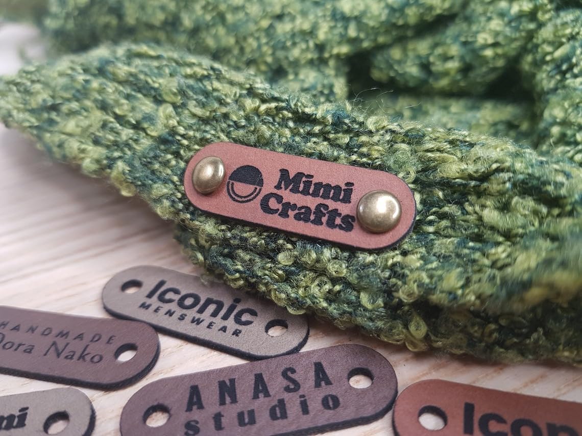 Zeus Hide 1.5 x 0.5 inches Faux Leather Tags for Handmade Items – Faux Leather Personalized Labels – Custom Labels for Clothing, Knitting, Hats, Beanies, Scarves – Cute Labels for Handmade Products