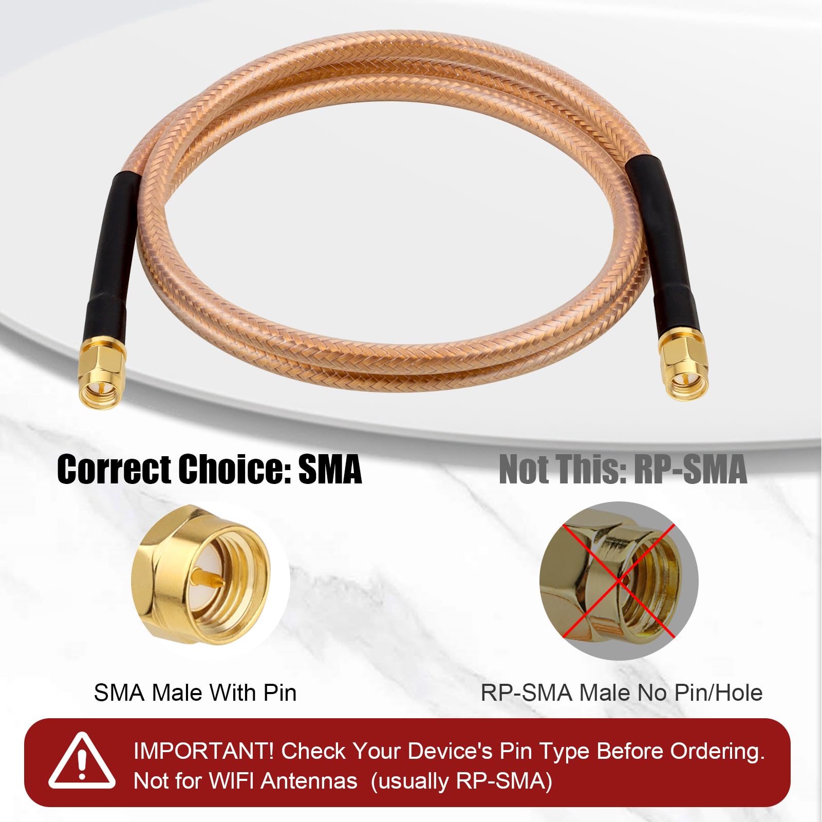 XRDS -RF RG8X Cavo di prolunga SMA a bassa perdita da SMA maschio a SMA maschio, cavo coassiale in rame intrecciato ad alta densità, 50 Ohm, per antenna WiFi, gateway 4G 5G LTE, router, radio