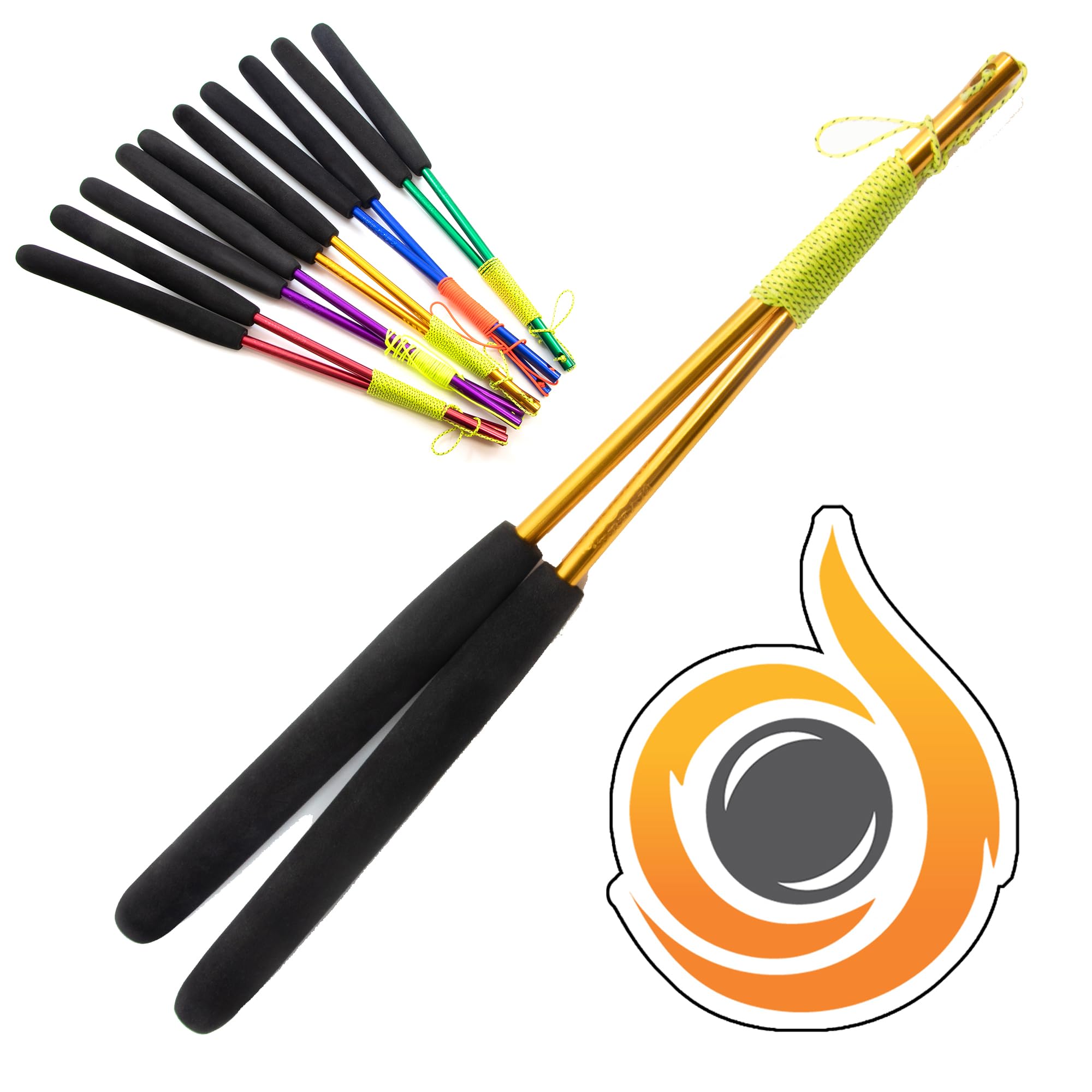 Juggle Dream JD Pro Aluminium 'Metal' Diabolo Handsticks, Fitted With Super Smooth String - Pro Diablo Sticks With Cascade Sticker (Gold)