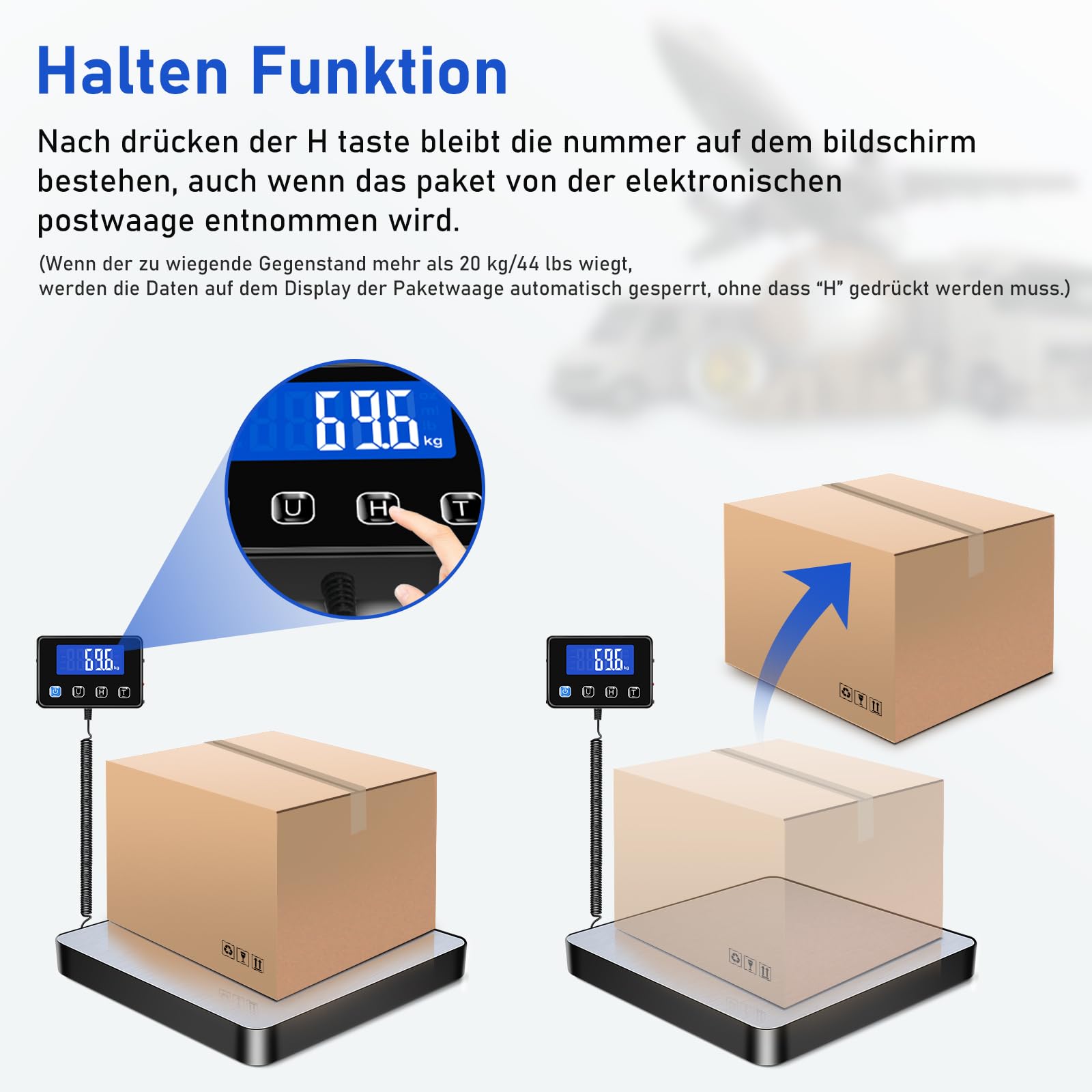 Pakketweegschaal, 300 kg/20 g, zeer nauwkeurige platformweegschaal met LCD/ Hold/tarra-functie, postweegschaal van roestvrij staal voor pakketten, bagage, magazijn, bedrijven en voor thuisgebruik