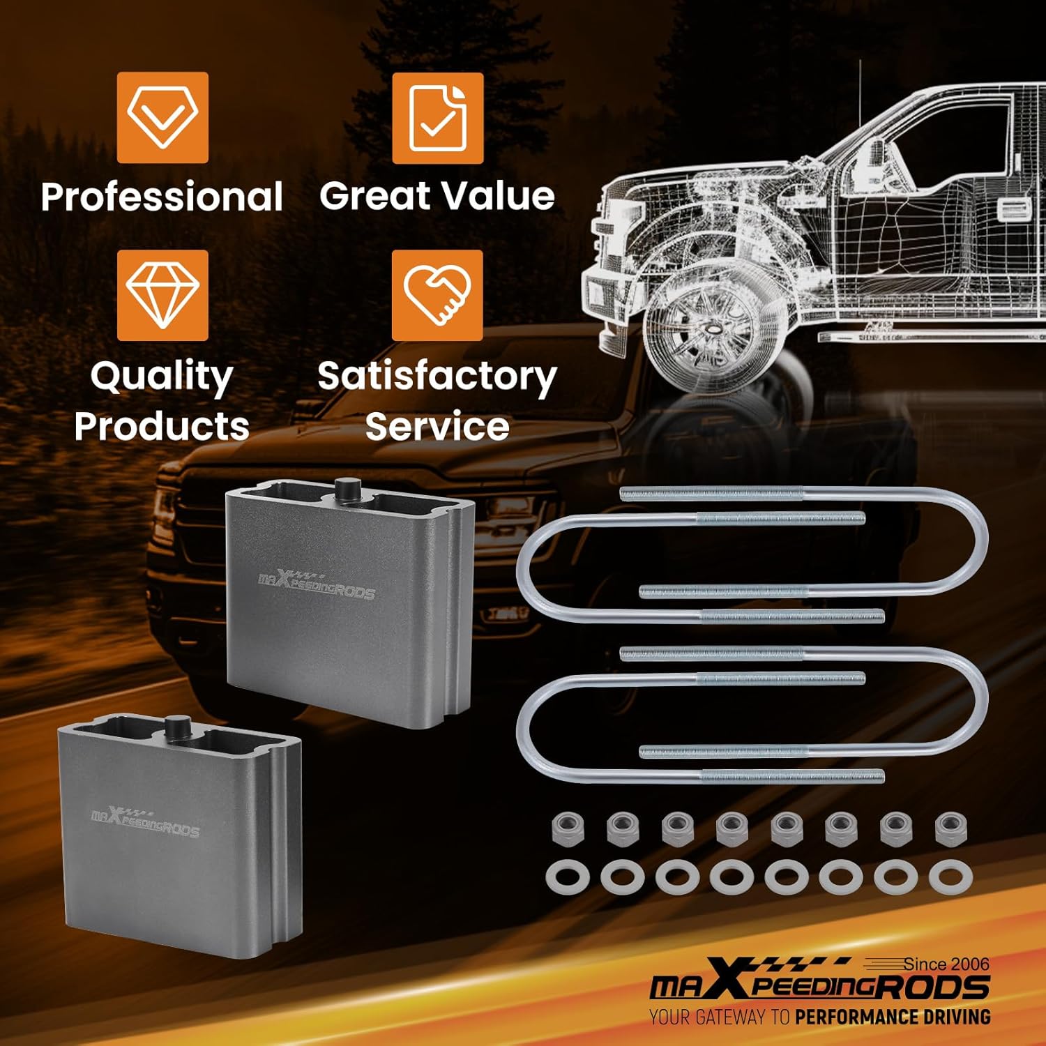 maXpeedingrods 4” Rear Drop Aluminum Blocks for Mini & Mid-Size Pickups/Trucks with 3” Axle Tube, 2° Tapered Lowering Kit