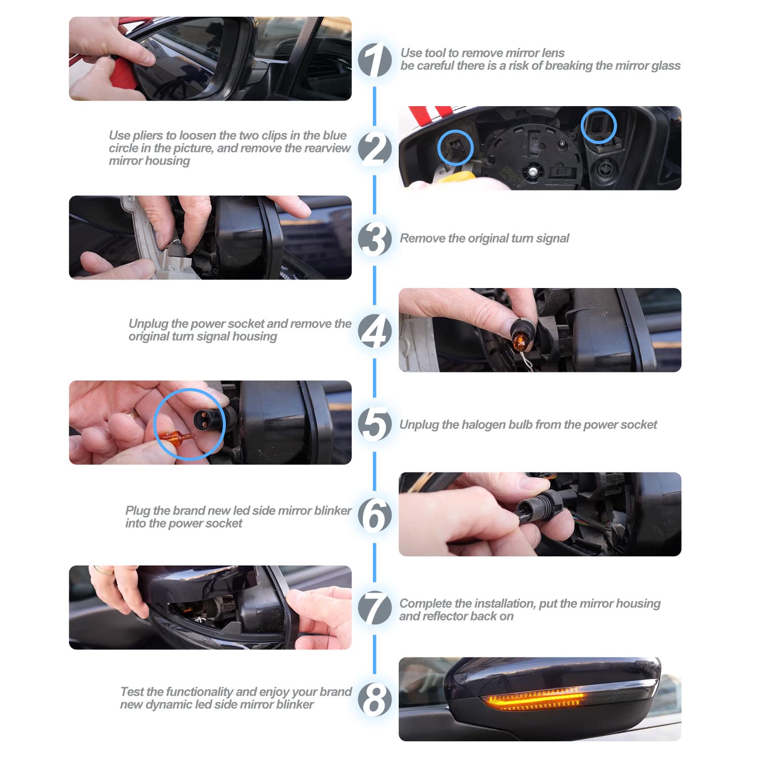 Clignotant latéral LED dynamique gauche + droite pour Peugeot 208 MK1 I 2008 MK1 I Citroën C3 MK3 III C4 Cactus Opel Corsa F