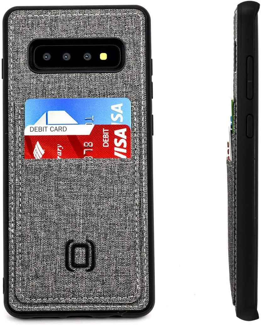 Dockem Luxe N2T Wallet Case for Samsung Galaxy S10 Plus: Slim TPU Bumper & Synthetic Leather Card Case with Textured Twill Canvas Style: 2 Card Slots [Black/Grey]