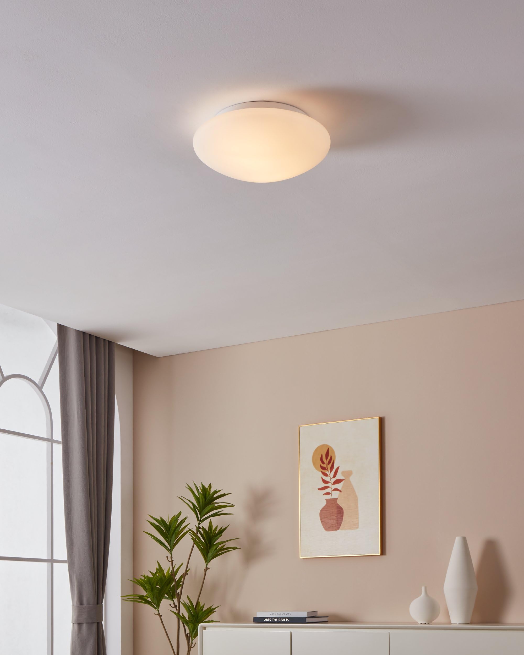 Eglo Lampada da soffitto Ella, Ø 35 cm, lampada da parete a 2 fiamme, lampada da soffitto in acciaio e vetro bianco opalino satinato, lampada per soggiorno, cucina, ufficio, corridoio, attacco E27