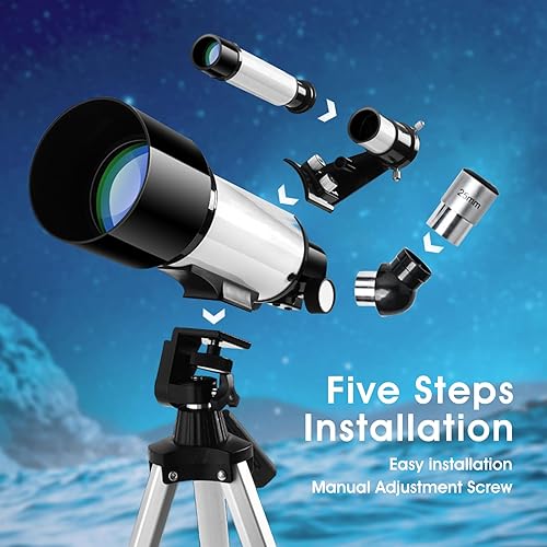 Miniatura 7 de Telescopio para niños, adultos, principiantes, 2.756 in, apertura, 15.748 in, longitud focal, telescopio para astronomía, refractor de viaje
