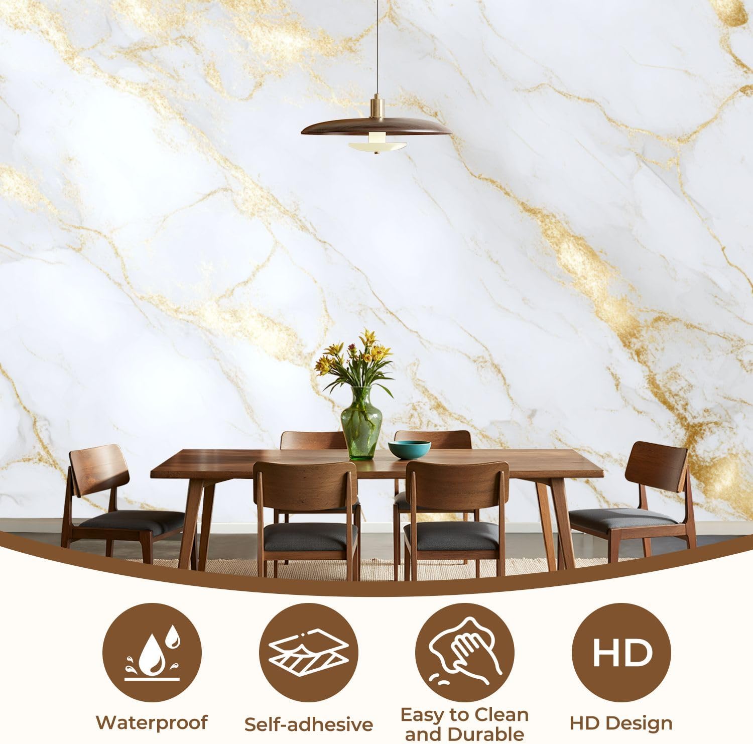 Wall Mural Peel and Stick White Gold Marble Texture for Cover brochure Poster Realistic Wallpaper Self Adhesive Removable Large Wall Stickers Home Decor for Living Room Bedroom 100"x144"