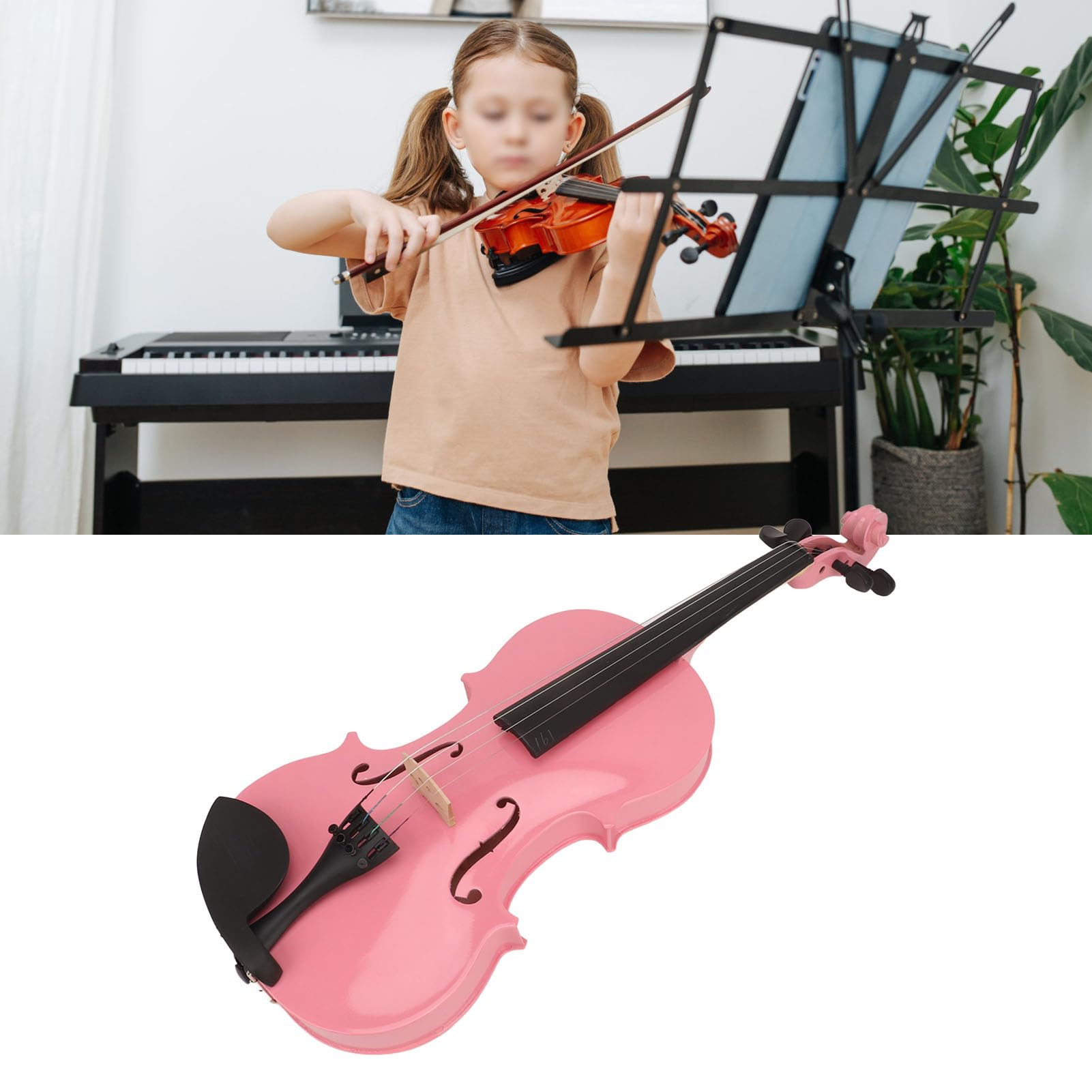 Asixxsix Violino Acustico 4/4, Violino in Legno Massello di Tiglio, Kit per Principianti Adulti, con Custodia Rigida, Archetto, Colofonia, Poggiaspalla, Accordatore, Corde di Ricambio, (PINK)