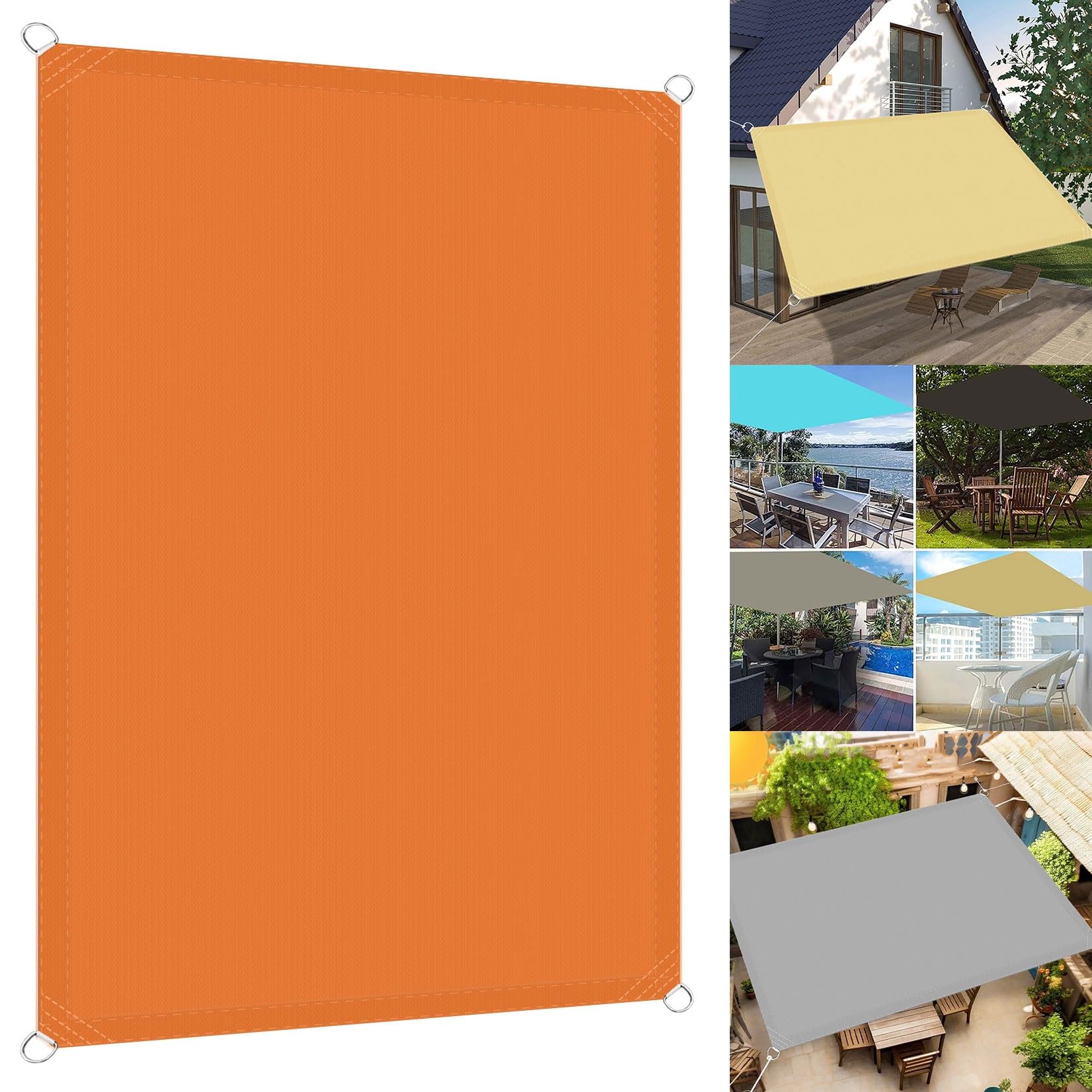 Voile d'ombrage rectangulaire résistant au vent et imperméable de couleur orange vif