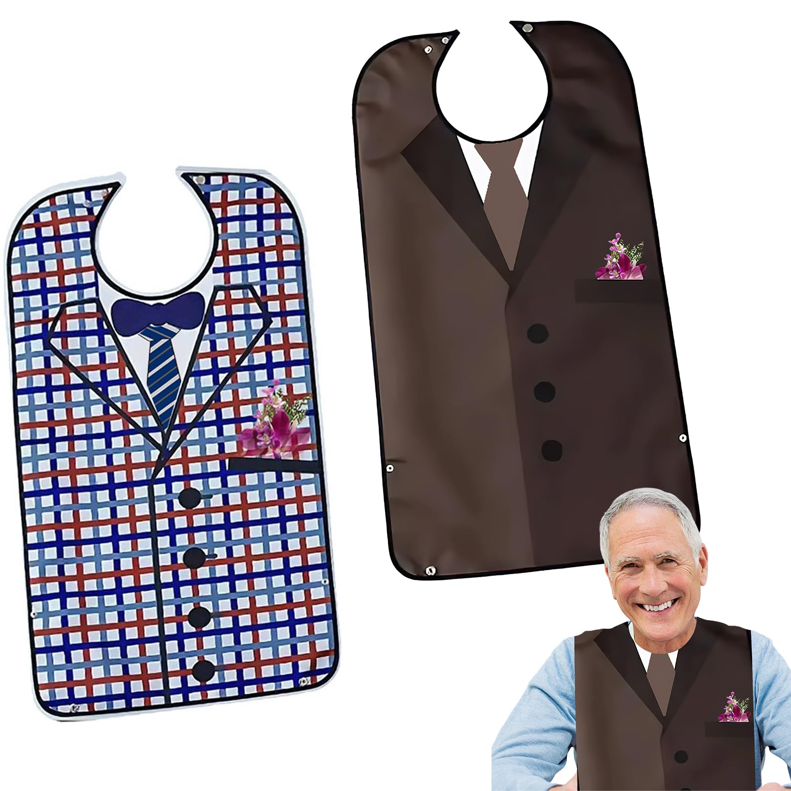 Asheyya 2 Pcs Adult Bibs for Men, Adult Bibs Elderly Washable Adjustable for Eating