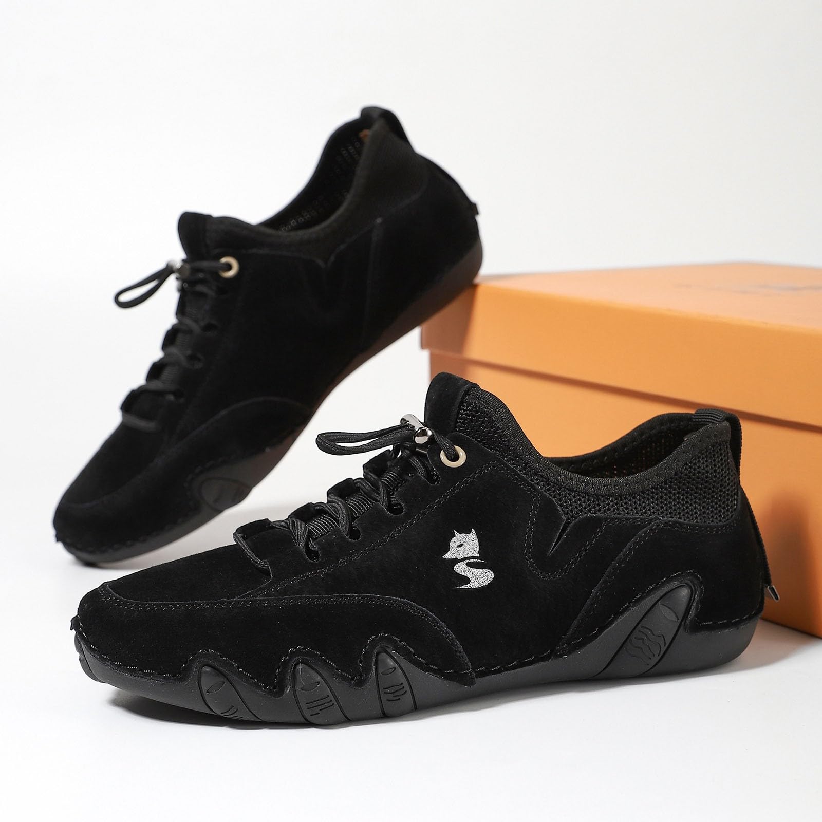 Zapatos casuales para mujer, zapatos casuales para mujer, botas chukka al tobillo, mocasines transpirables, hechos a mano, a la moda, tenis de caña media para caminar y conducir, Black, 40 EU