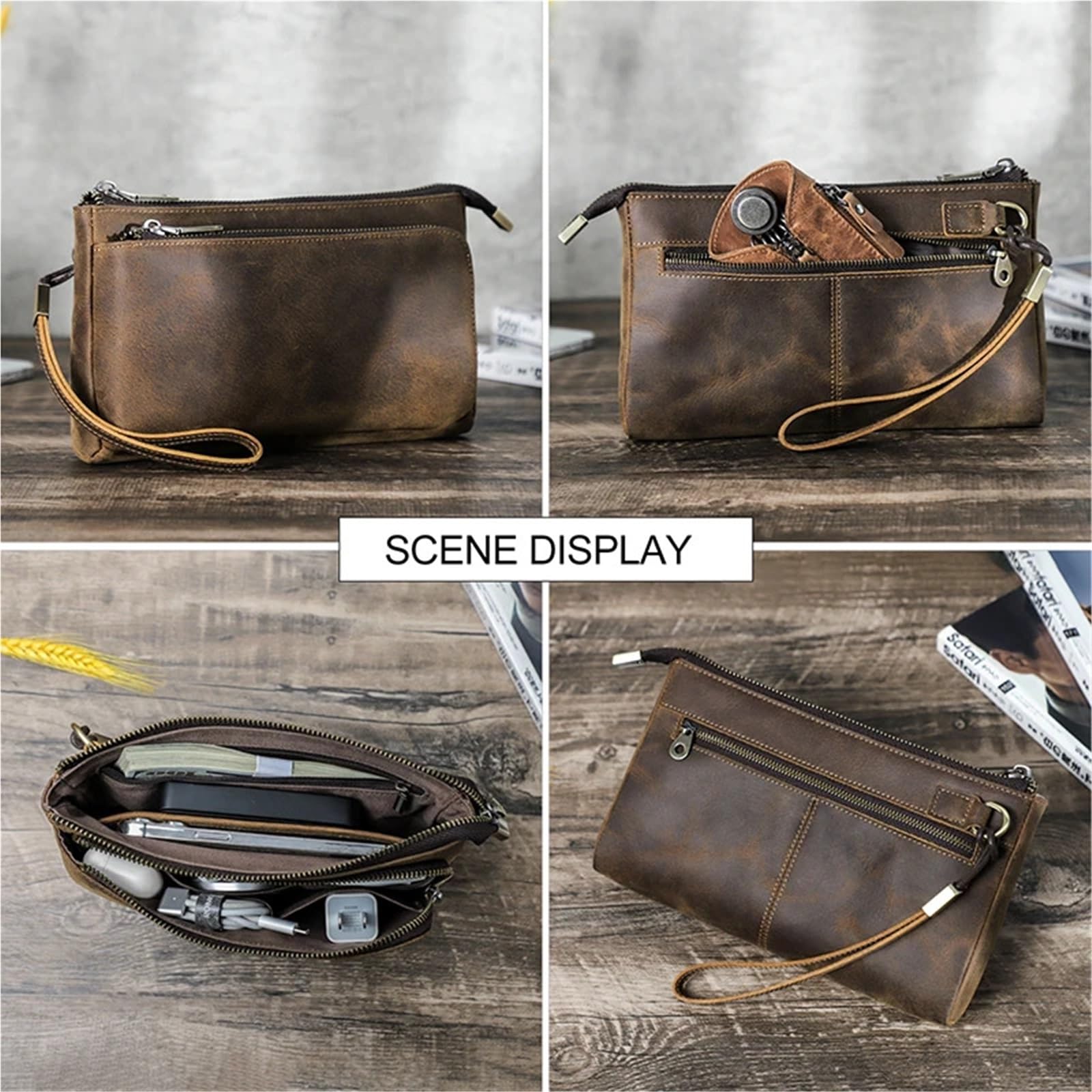 Pochette da uomo in pelle Borsa di design Portafoglio lungo Borsa da uomo Borsa da viaggio Organizzatore for cavi di stoccaggio