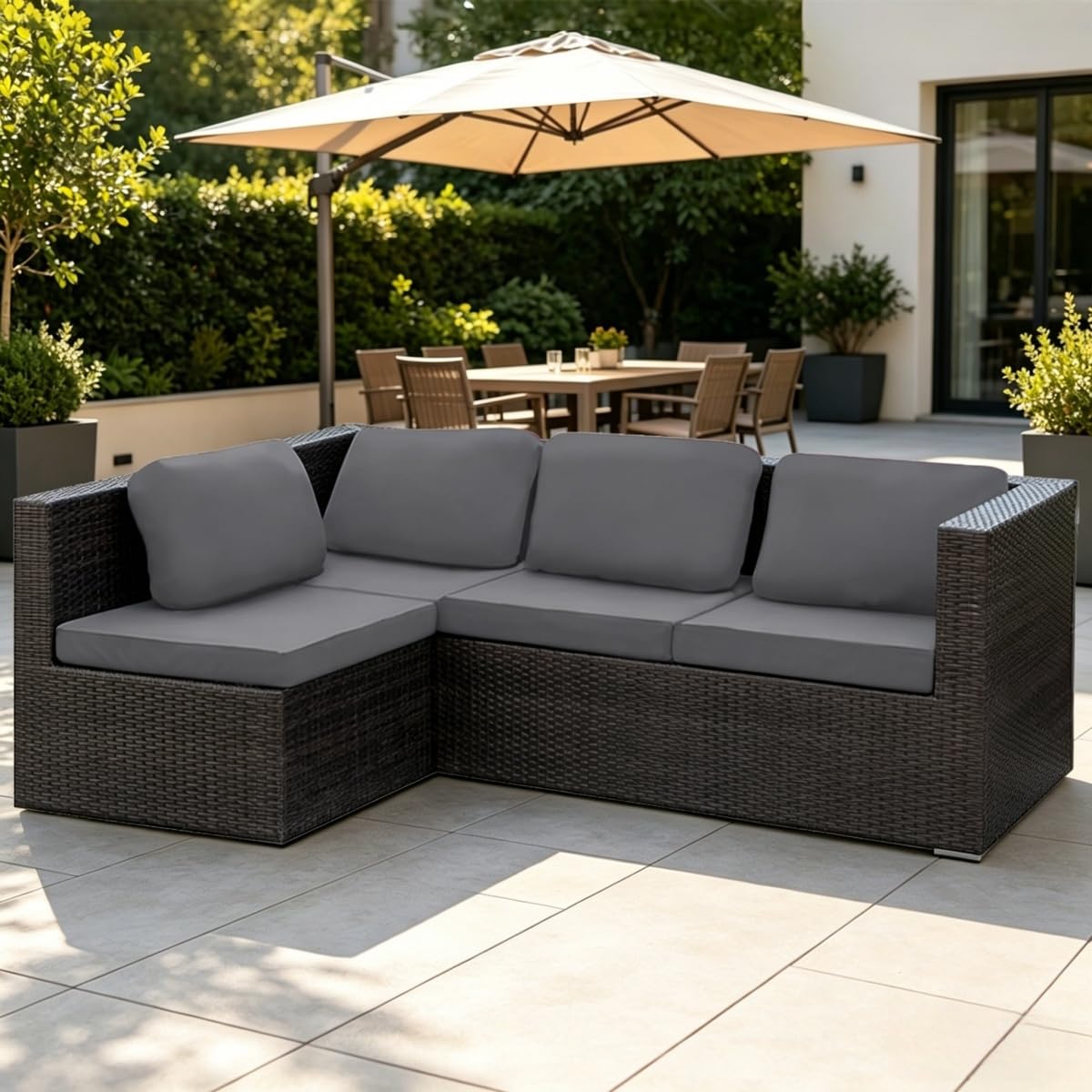 Hiseng Lot de 8 Housses de Coussin Extérieur Salon de Jardin avec 4 Housse de Dossier + 4 Housses de Coussin de Siège Canape, Tissu en élasthanne pour Meubles de Terrasse (Gris foncé)
