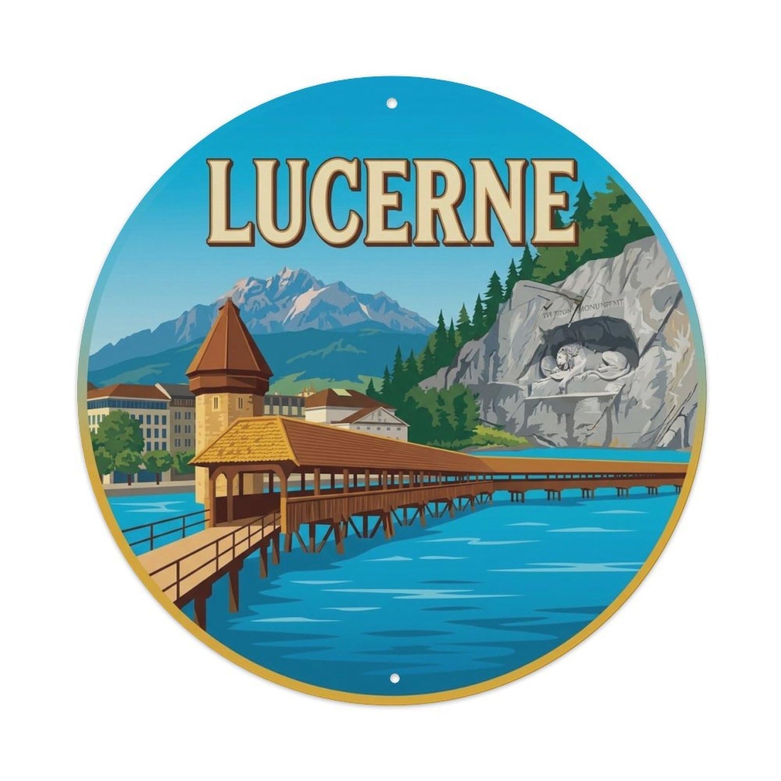 Lucerne Switzerland Vintage City Travel Landmark Metal Tin Sign