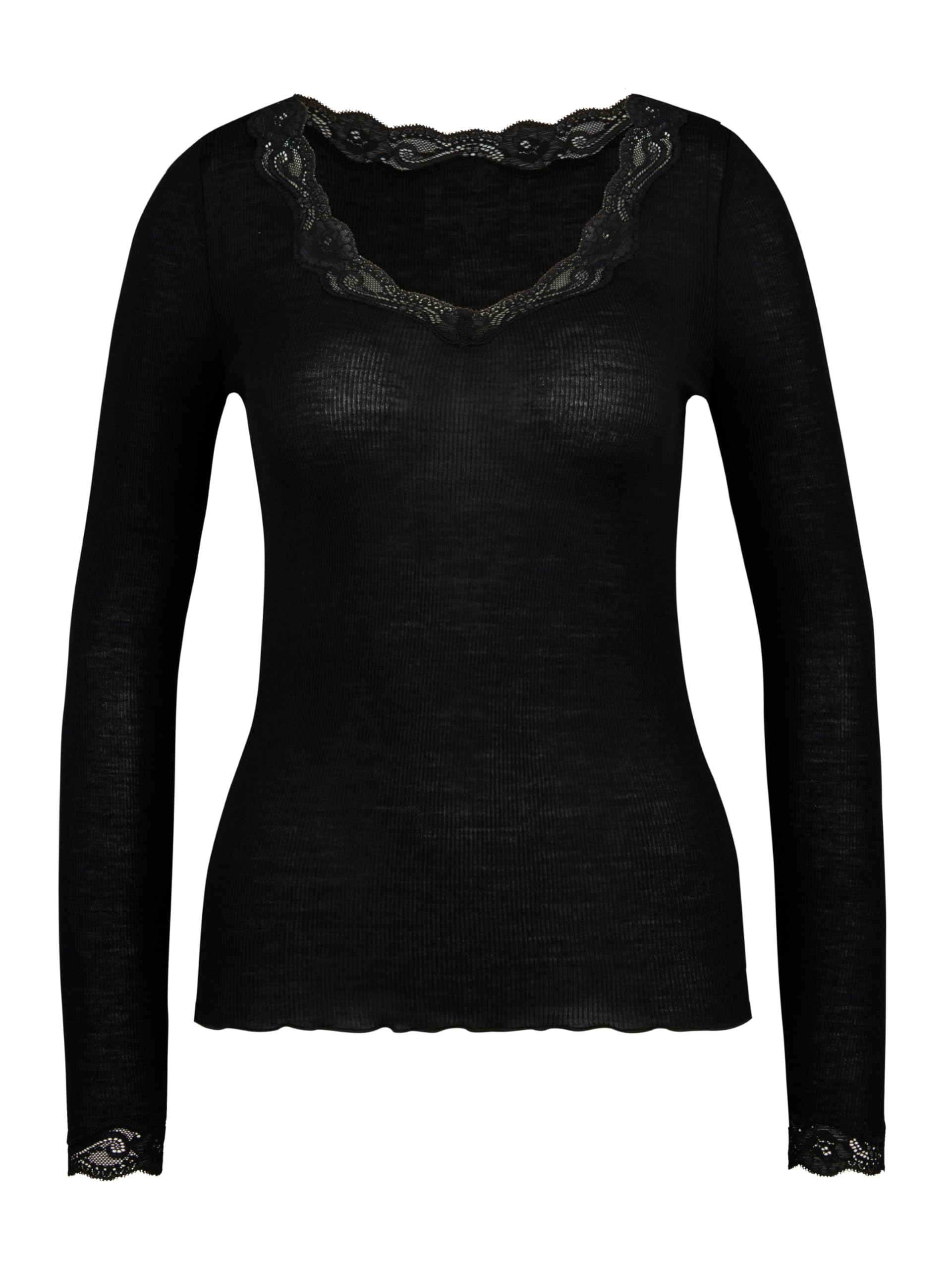 Calida Richesse Lace T-Shirt Manches Longues Laine & Soie Femme, en Laine Vierge et Soie, Fines côtes, thermorégulation et neutralisation des odeurs