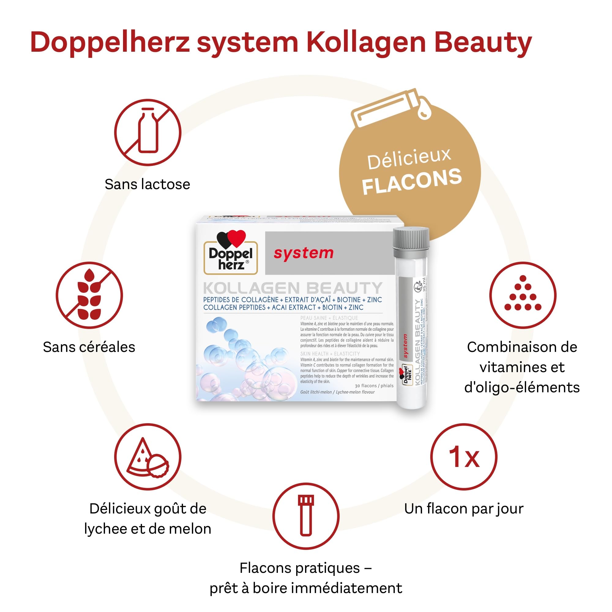 Doppelherz Kollagen Beauty, Complément anti-âge au collagène, 30x 25ml