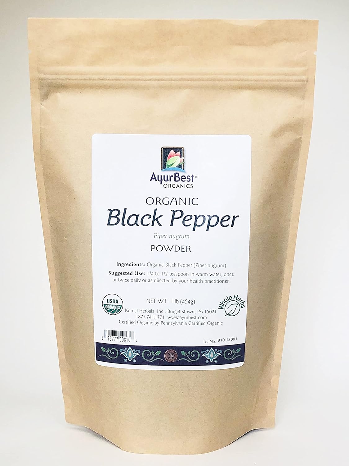 AyurBest Organics Black Pepper Powder, Piper nigrum - 100% USDA Organic, Kosher (1 lb)