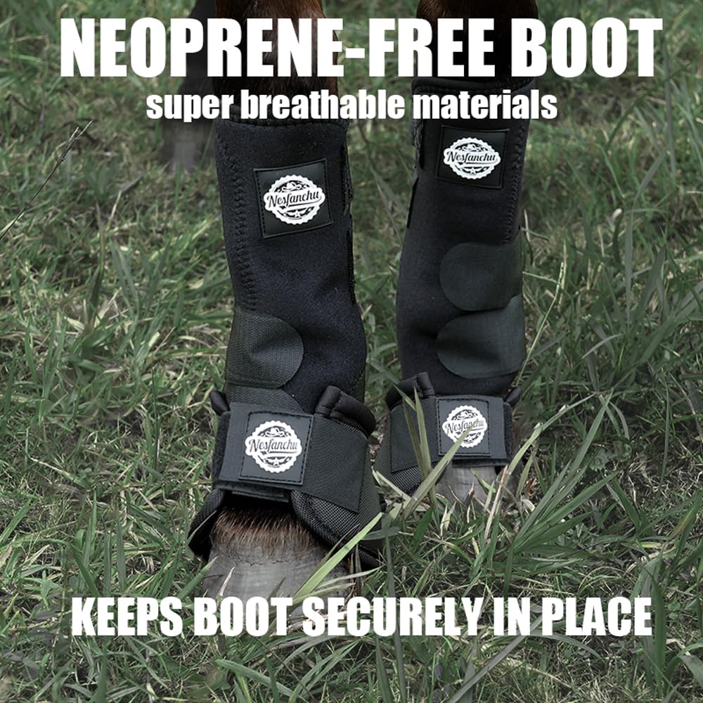 Botas protectoras para caballos de medicina deportiva, protección y amortiguador, adecuadas para entrenamiento de salto y senderos, 2 unidades, diseño de material transpirable (negro