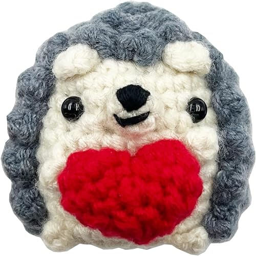 Miniatura 6 de Regalos de apoyo emocional Erizo de ganchillo terminado con abrazo de bolsillo de corazón, tarjetas de felicitación