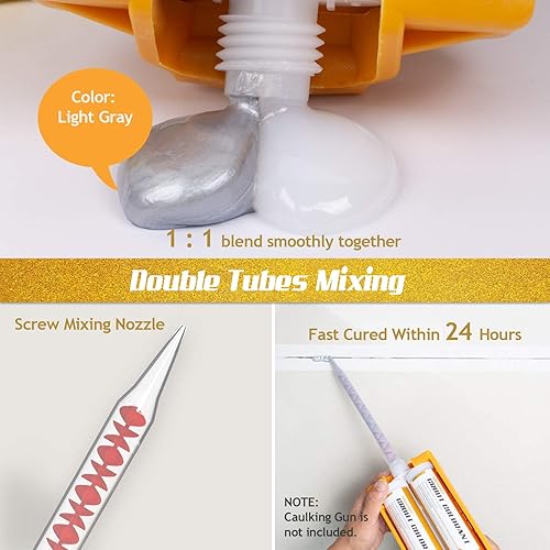 Miniatura 2 de NADAMOO Lechada epoxi gris claro, tubos duales, lechada de azulejos impermeable, 19 onzas, 13.5 fl oz, línea de lechada de azulejos para ducha,