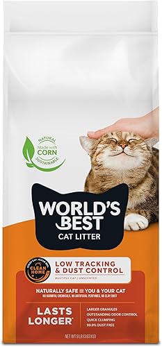 WORLD'S BEST - Arena para gatos de mejor calidad en el mundo, bajo rastro y control de polvo, para varios gatos, sin perfume, 8 libras -