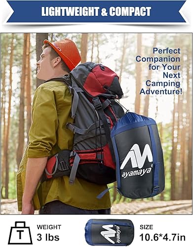 Miniatura 7 de AYAMAYA - Saco de dormir para adultos, saco de dormir ligero y compacto con agujeros para los brazos, 2 personas dobles, equipo de campamento para