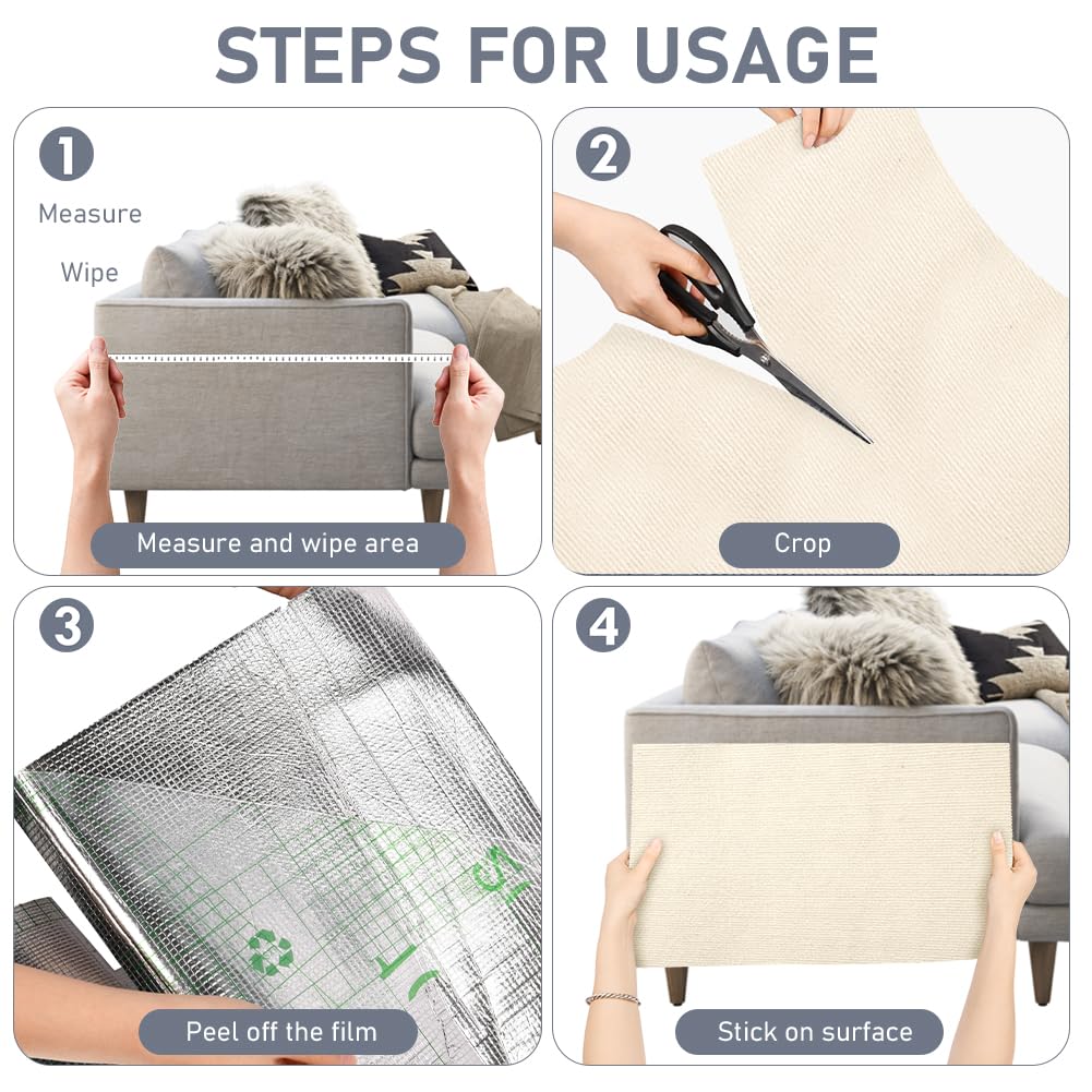 Adiwo Tappeto Tiragraffi Gatti, 30 * 100cm Tappetino Tiragraffi per Gatti Autoadesivo, Proteggi Divano Gatti Graff, per Parete e Angolo, Protegge Tappeti e Divani(Beige)