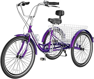 NAIZEA Adult Tricycle, 7 Speed Three Wheel Cruiser Bike, 20/24/26 inch Adult Trikes 3 Wheel Bikes with Large Basket for Seniors, Adults, Women, Men, Multiple Colors