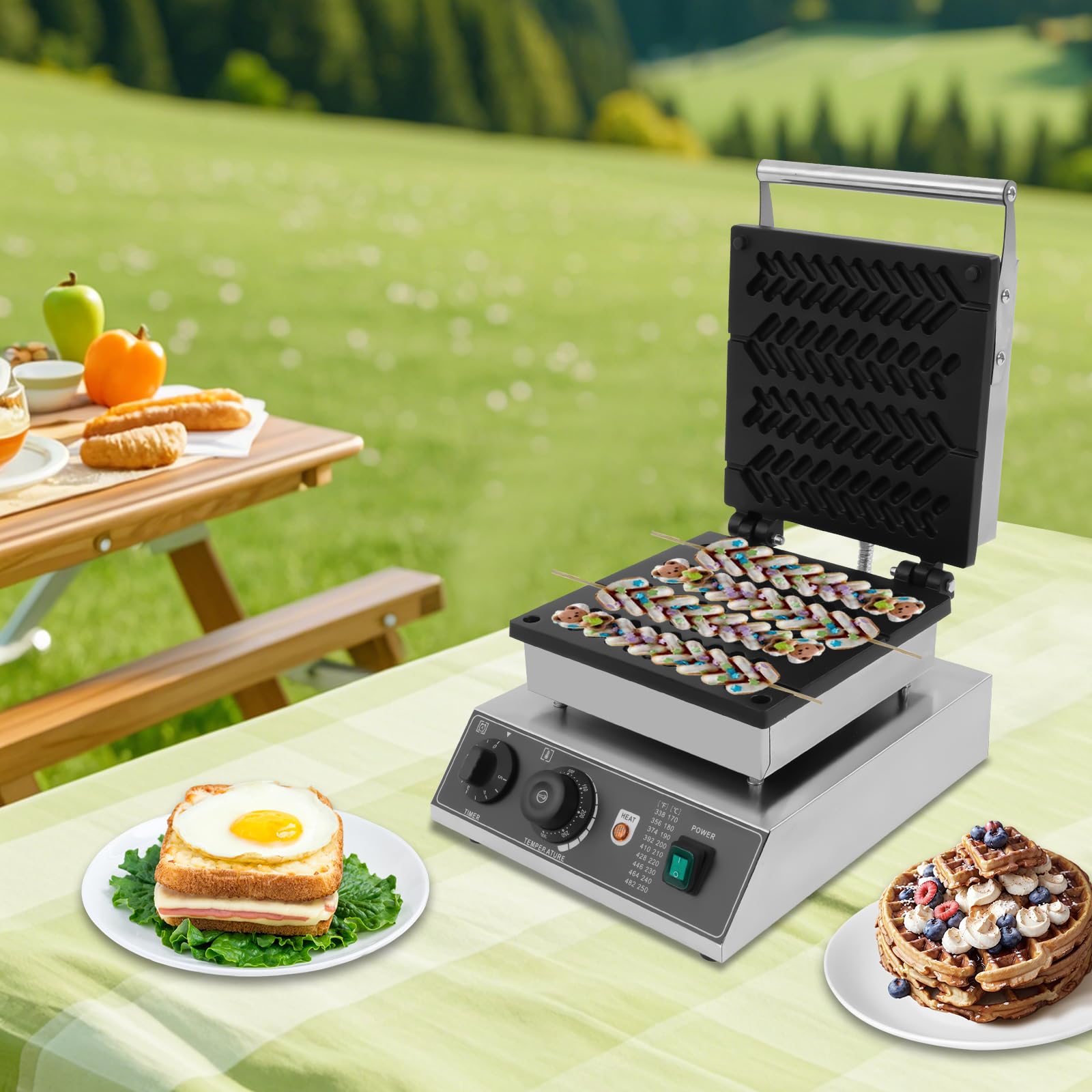 1.7kw Waffle Stick Making Machine, 11.81x14.17x9.45in Electric Waffles Making Machine, Desktop Stainless Steel Waffle Making Machine with 4 Wheat Stalk Shape, 122-572?, Dual Separate Knobs