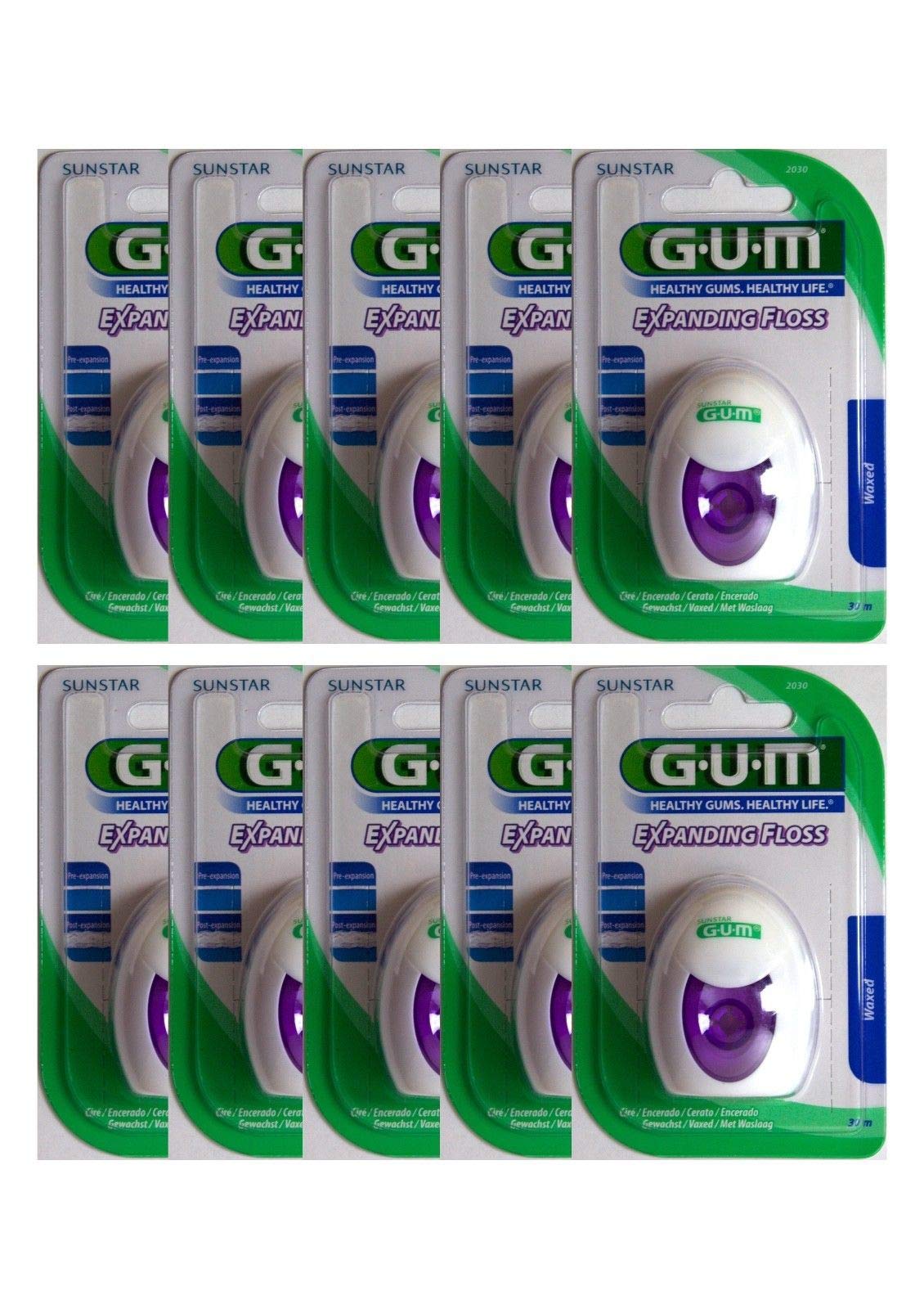 GUM GUM Expanding Floss Lot de 10 fils dentaires non tissés 30 m