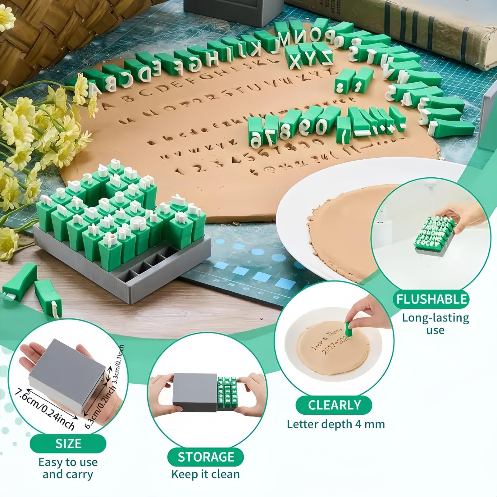 Set 36 Tampons Alphabet Et Chiffres Pour Argile – PLA 3D – Lettres A-Z Et 0-9 – Boîte Rangement – DIY Poterie Et Artisanat