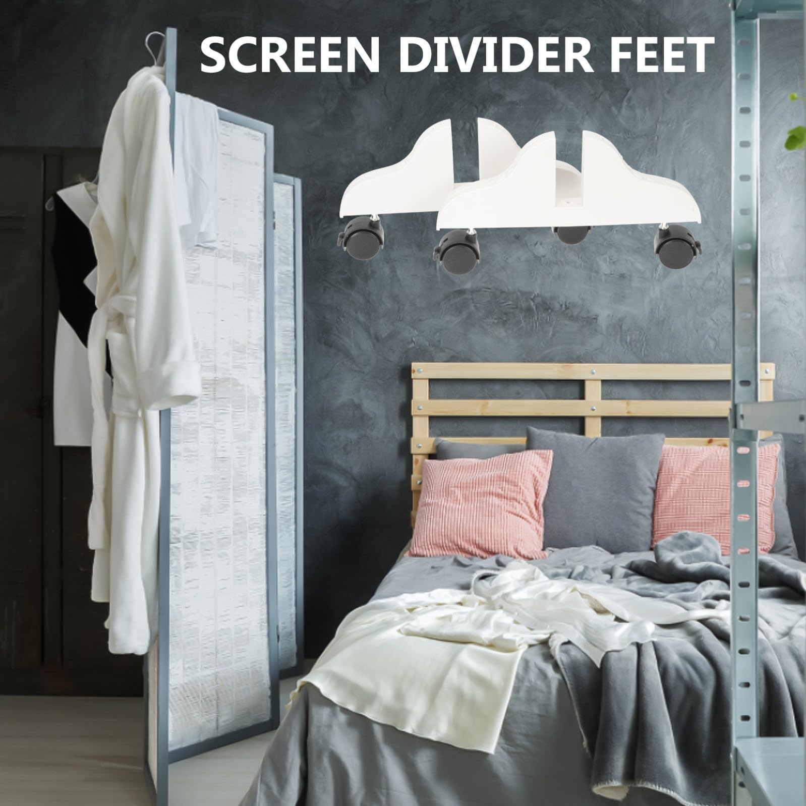 ABOOFAN Base Divisoria per Schermo 2 Pezzi, Piedini Resistenti all’Usura in Poliestere Bianco Ruote, Supporto per Divisori Interni Casa e Ufficio, Accessorio Pratico per Suddivisione