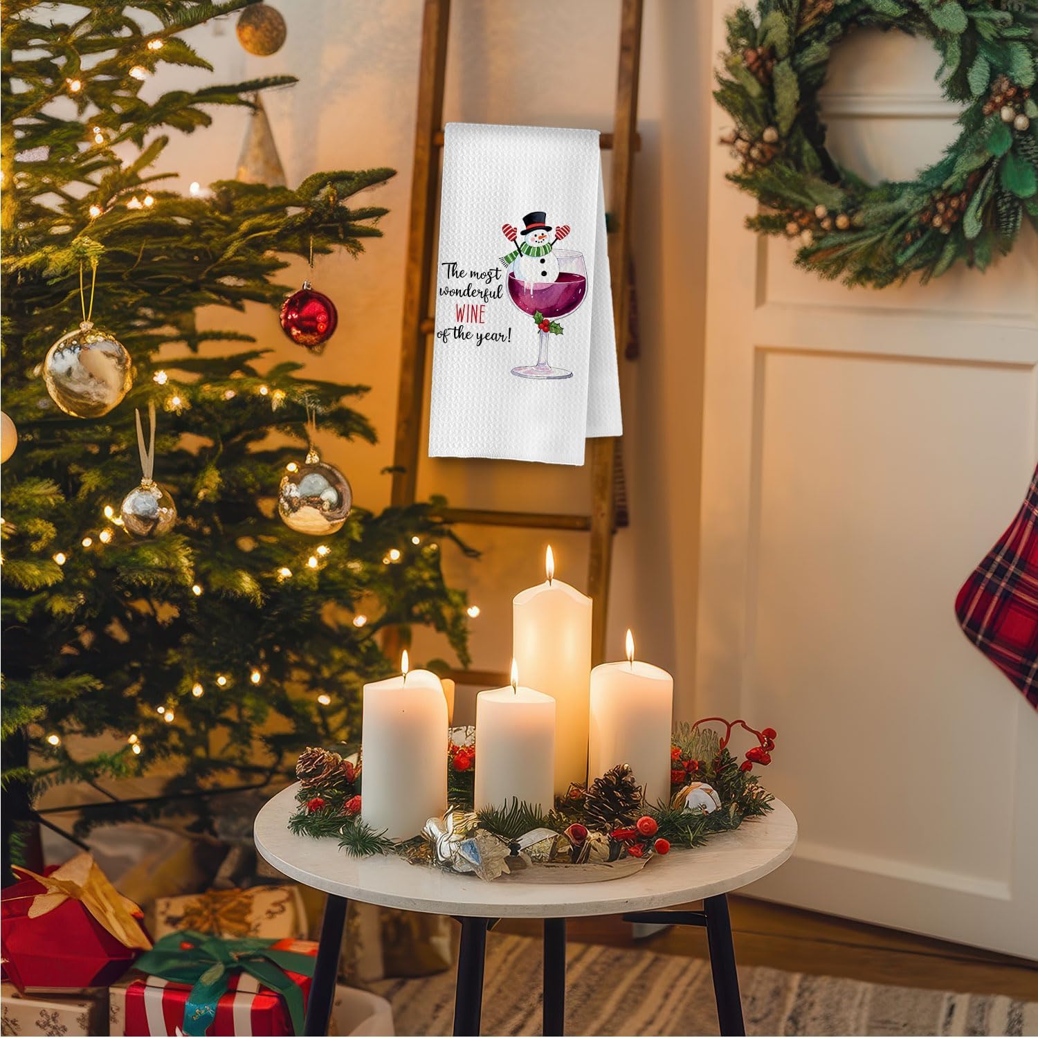 Funny Snowman Wine Christmas Kitchen Towels, Wine Lover Gifts Dish Tea Towels for Kitchen, Holiday Winter Xmas Snowman Wines Decorative Hand Towel for Bar Cart, 16x24 Inch - Image 3