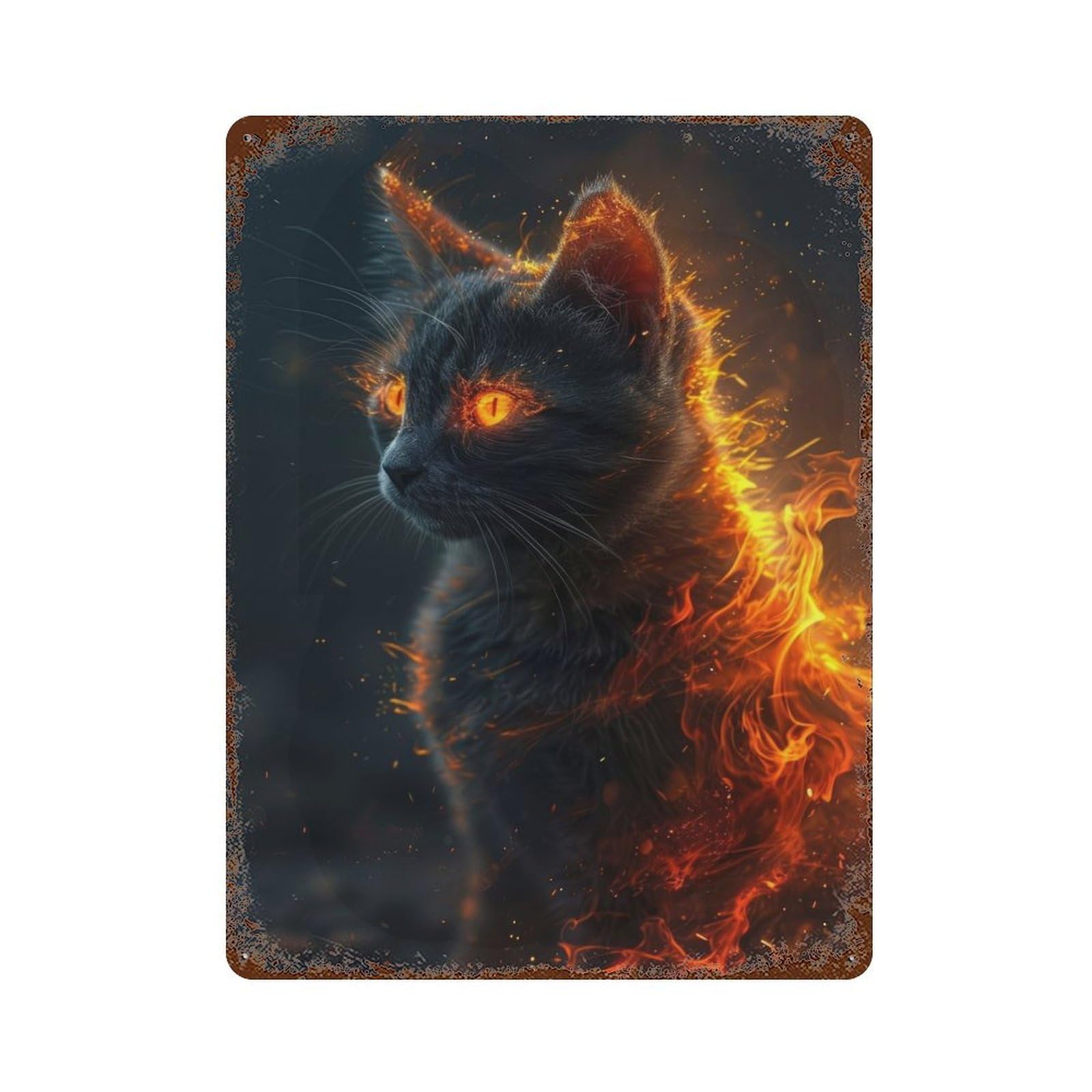 Kitten On Fire 15.7"x11.8" Vintage Rust Metal Sign, Decorative Metal Wall Art for Living Room, Hallway And Home Decor