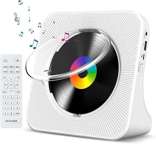 Gueray CD Player Portable Bluetooth Desktop CD Player for Home CD Player with Timer Built-in HiFi Speakers with LCD Screen Display Home Audio