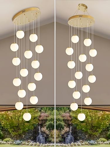 Miniatura 14 de Escalera LED de 10 luces LED moderna con globo de cristal, lámpara colgante grande para techos altos, accesorios de iluminación de entrada, villas y