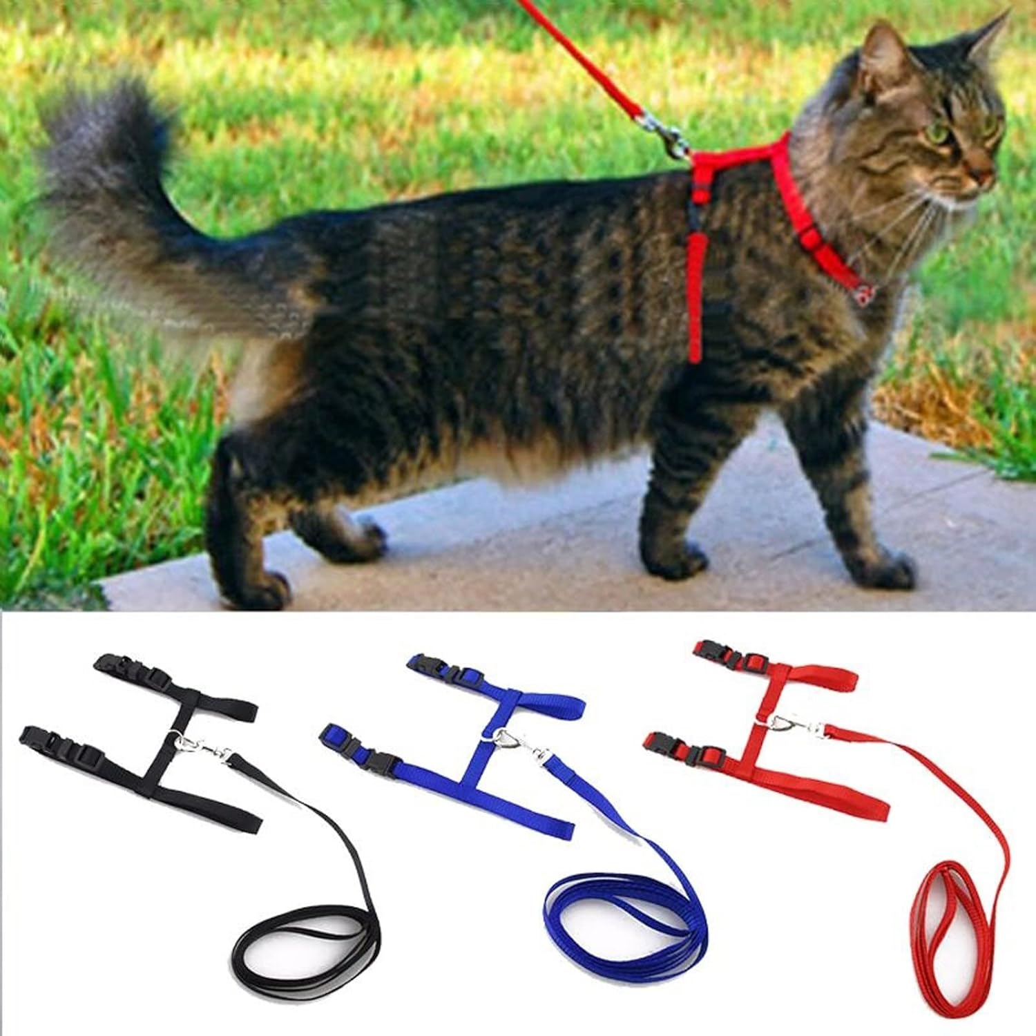 Dog Leashes Cat Collar Harness Leash Adjustable Nylon Pet Traction Kitten Dog Halter Cats Products Belt(Blue)