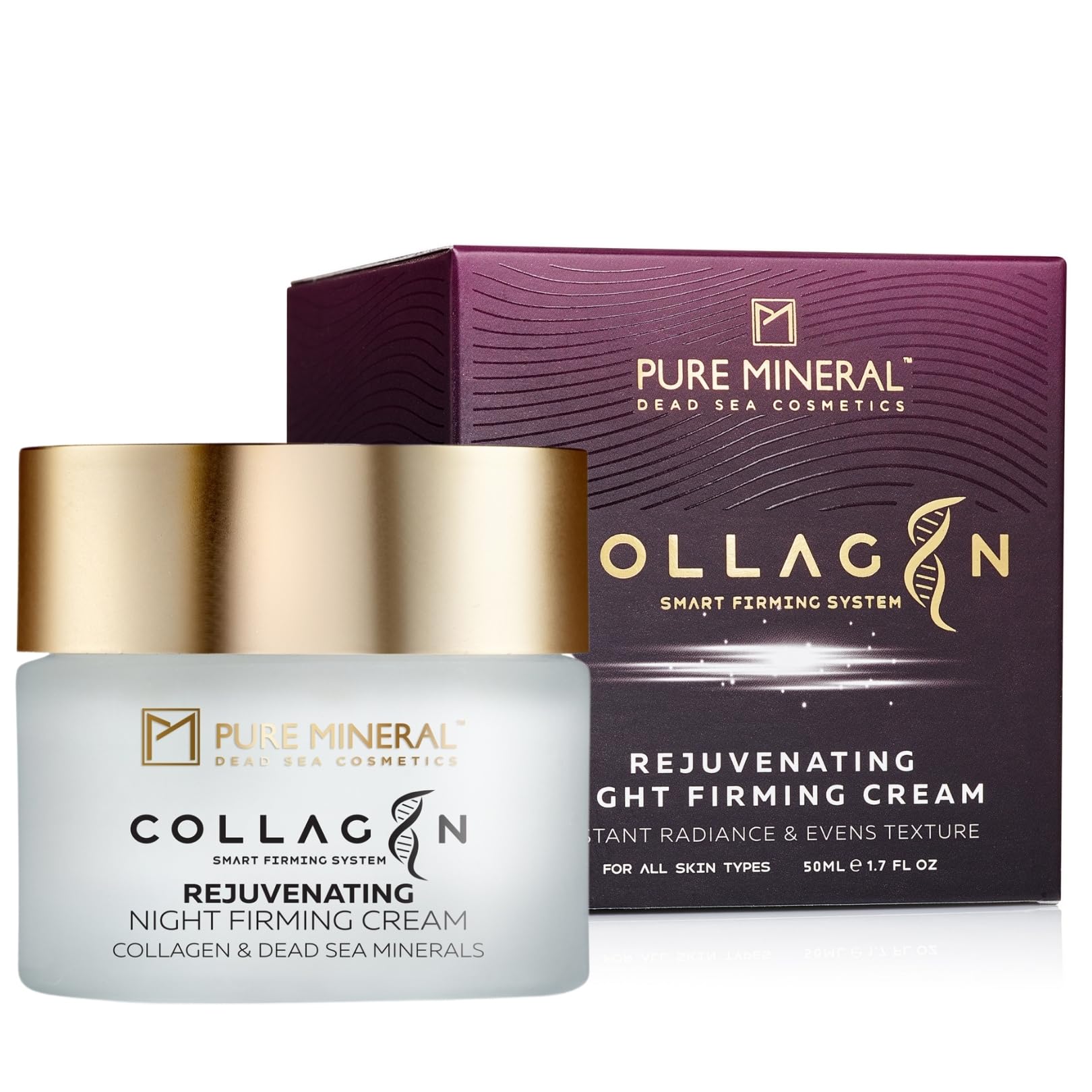 Pure Mineral - Firming & Regenerating Night Cream with Collagen - Dead Sea Minerals, Anti-Wrinkle, Rejuvenation - Silicone-Free, Sulfate-Free, Paraben-Free - 50ml